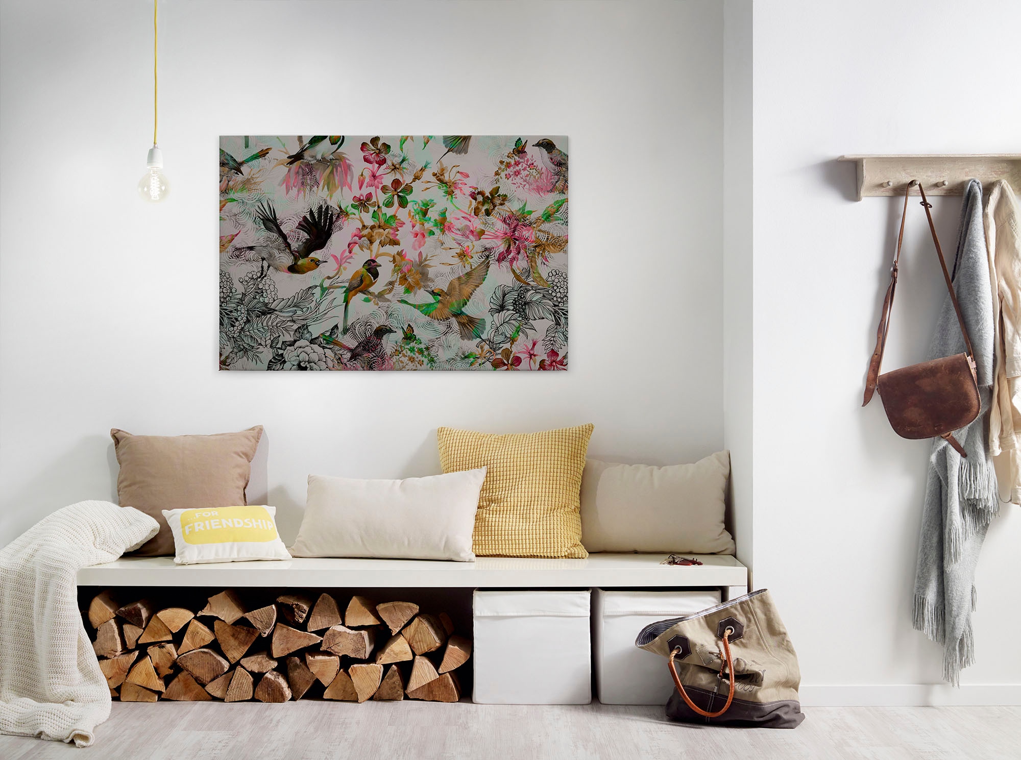 A.S. Création Leinwandbild "funky birds" Kunst Vögel 1 Stk. tlg. Keilrahmen Bild mit Vögel Floral Leinwand-Bild Wohnzimmer modern Wand