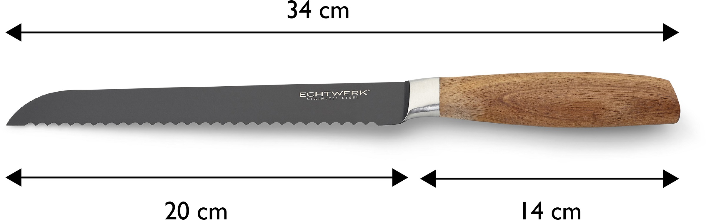 ECHTWERK Brotmesser »Classic«, (1 tlg.), aus hochwertigem Stahl, Akazienholzgriff, Black-Edition, 20 cm