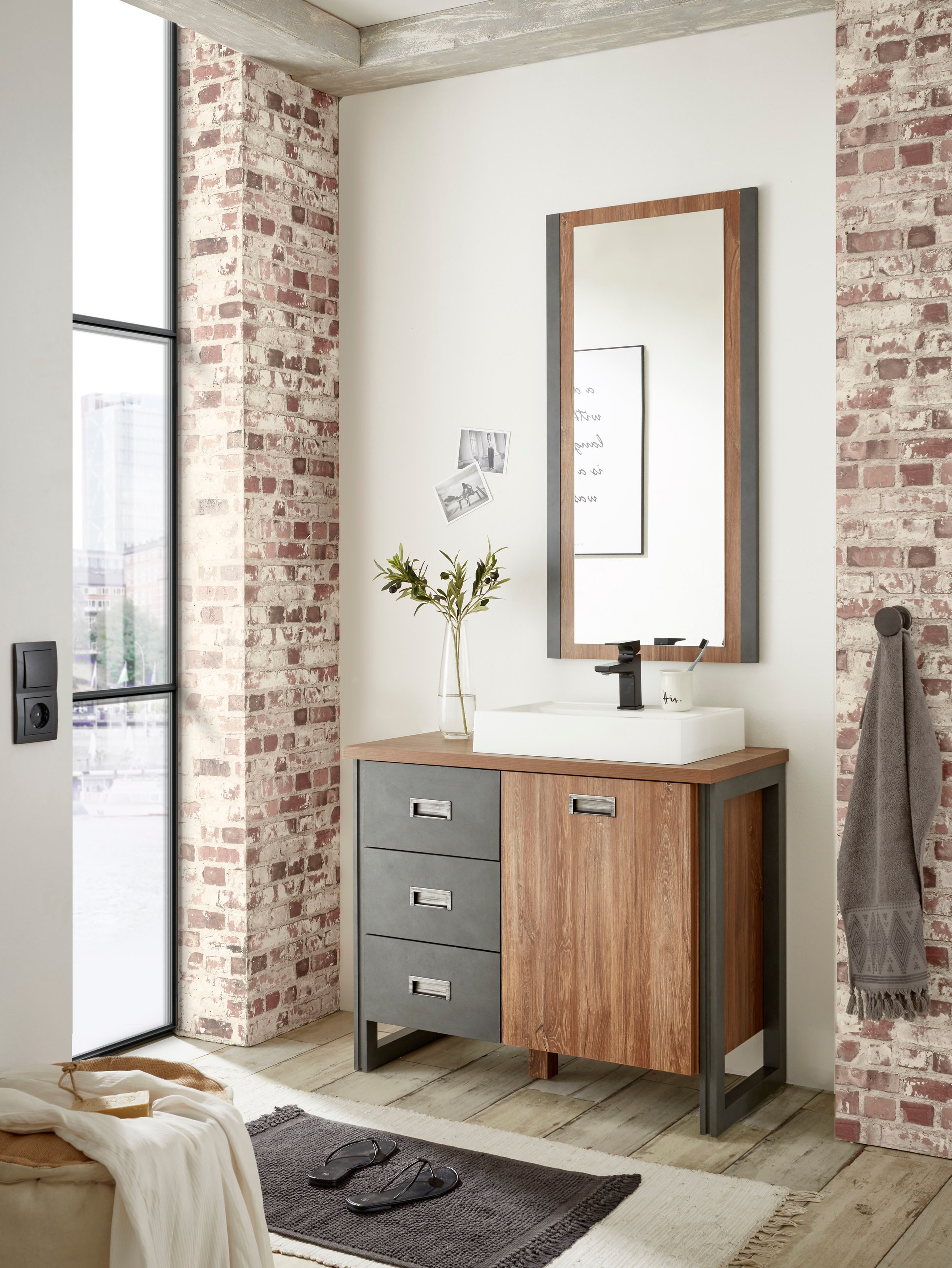 Home affaire Badmöbel-Set "Detroit, Bad im Industrialdesign, 2-teiliges Bad günstig online kaufen