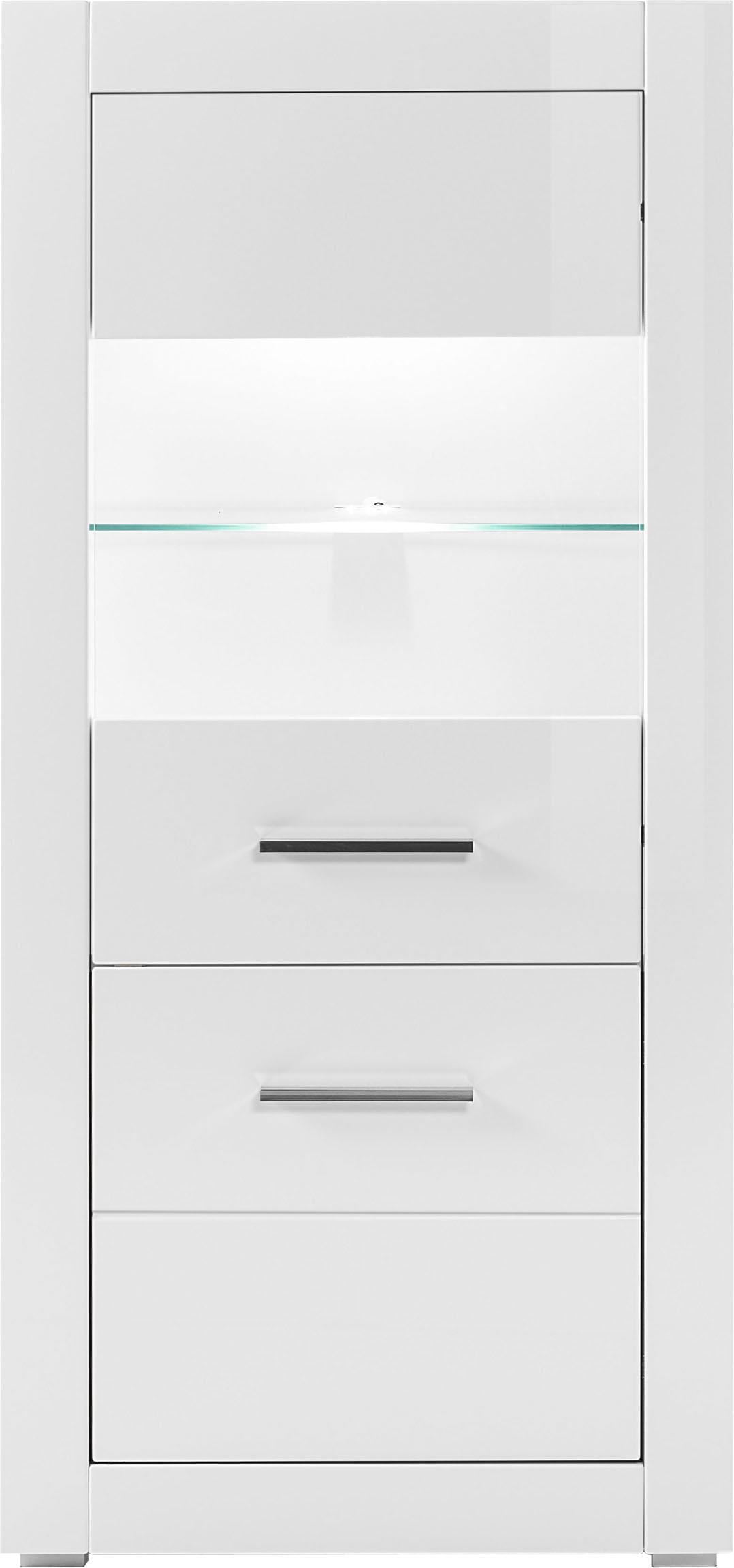 Home affaire Vitrine "Bianco, moderne Standvitrine, Vitrinenschrank, Glasvitrine" silberne Metallgriffe, ausreichend Stauraum, zeitlos, 142 cm hoch