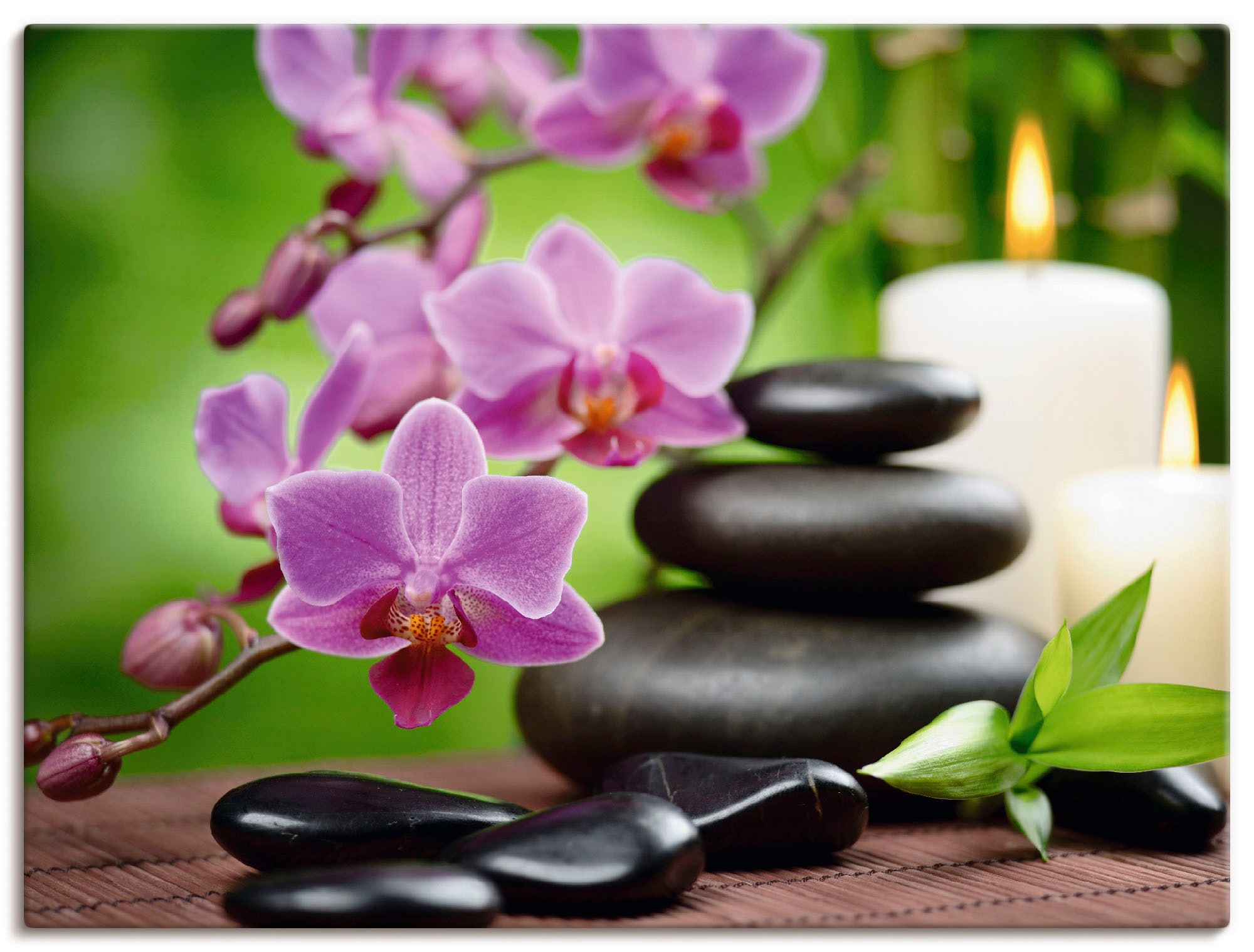 Artland Wandbild "Zen Basaltsteine und Bambus auf Holz" Zen 1 Stk. tlg. als günstig online kaufen