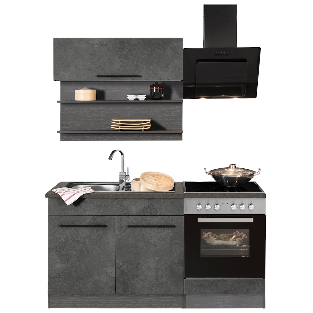 HELD MÖBEL Küchenzeile »Tulsa«, Breite 160 cm, schwarze Metallgriffe, hochwertige MDF Fronten