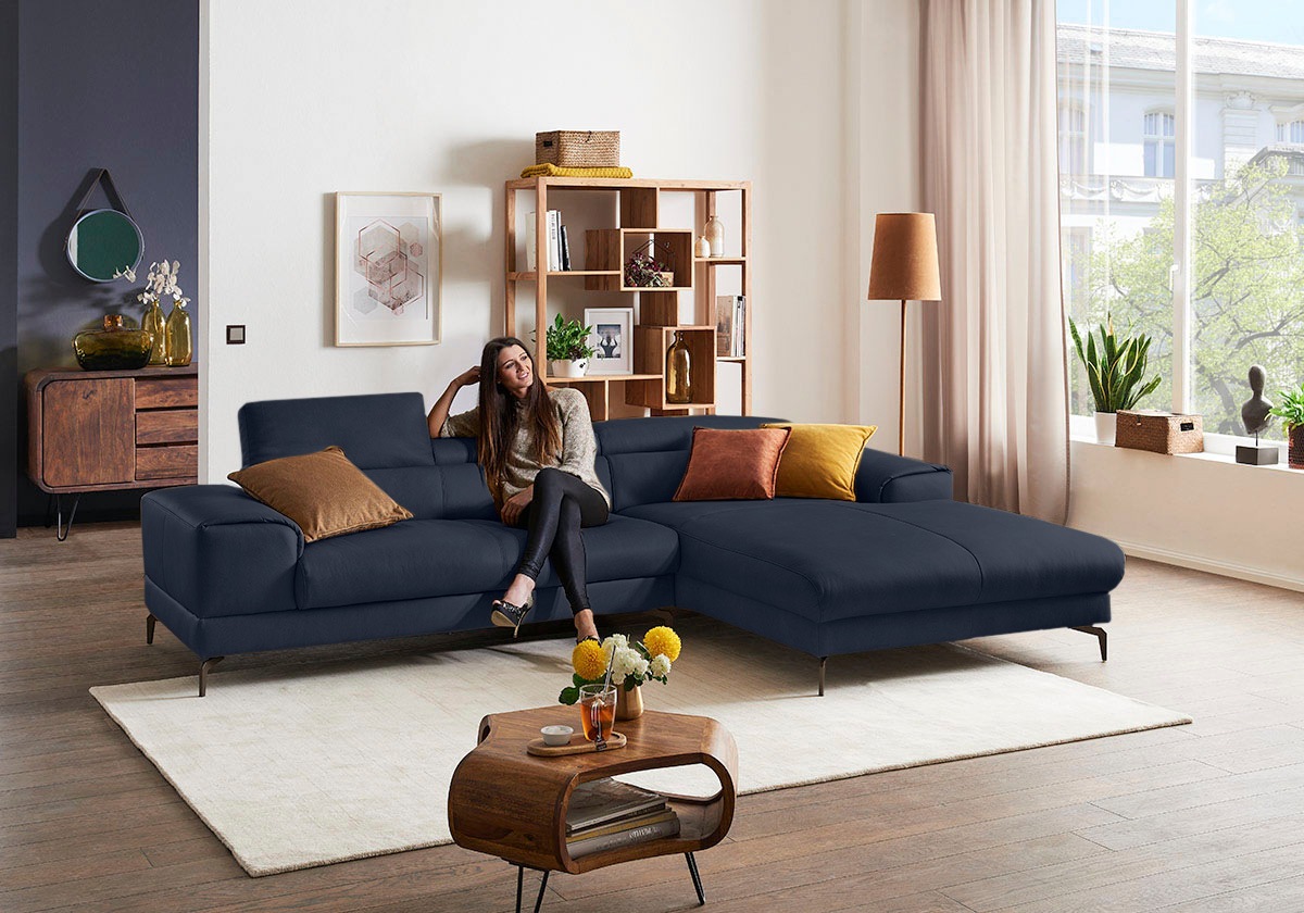 W.SCHILLIG Ecksofa »piedroo, Designsofa mit tollem Sitzkomfort, elegant und bequem, L-Form«, Kopfteilverstellung, wahlweise mit Sitztiefenverstellung, Breite 303cm