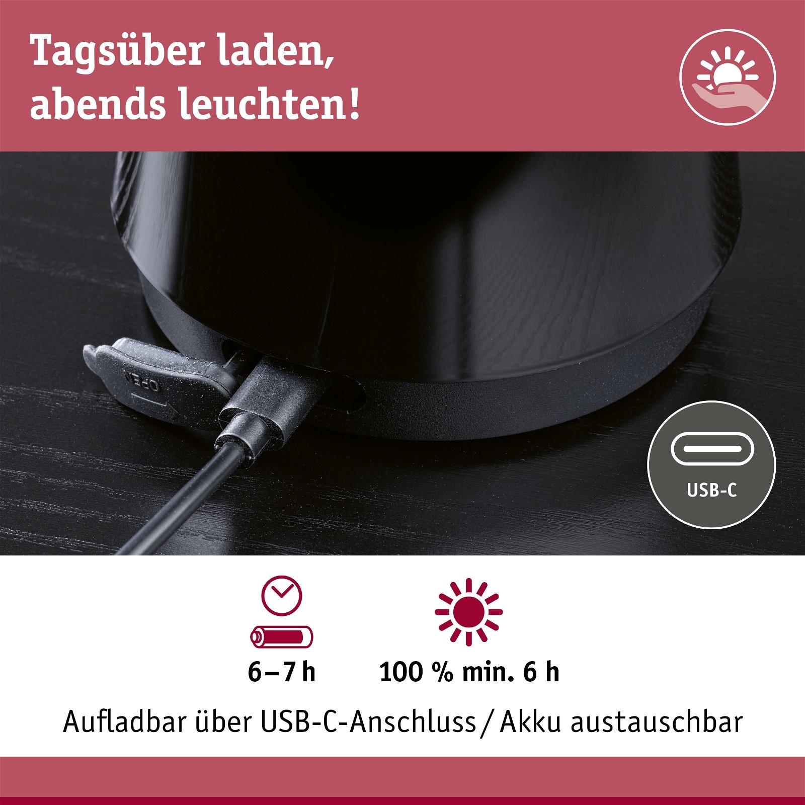Paulmann LED Außen-Tischleuchte »Akkuleuchte Onzo dimmbar IP44«, 1 flammig