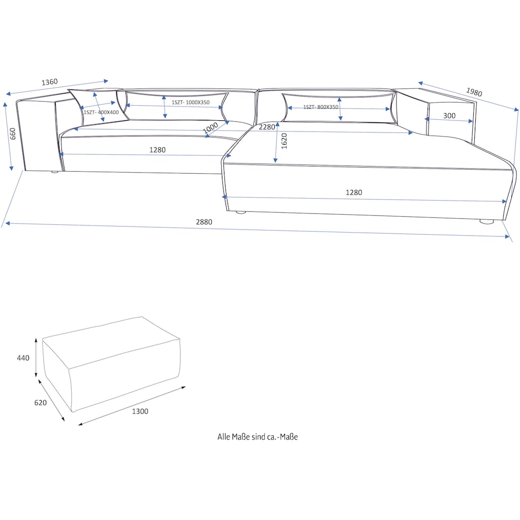 LeGer Home by Lena Gercke Polsterecke »PIARA XXL, L-Form,«, Ecksofa-Set (incl. Hocker)