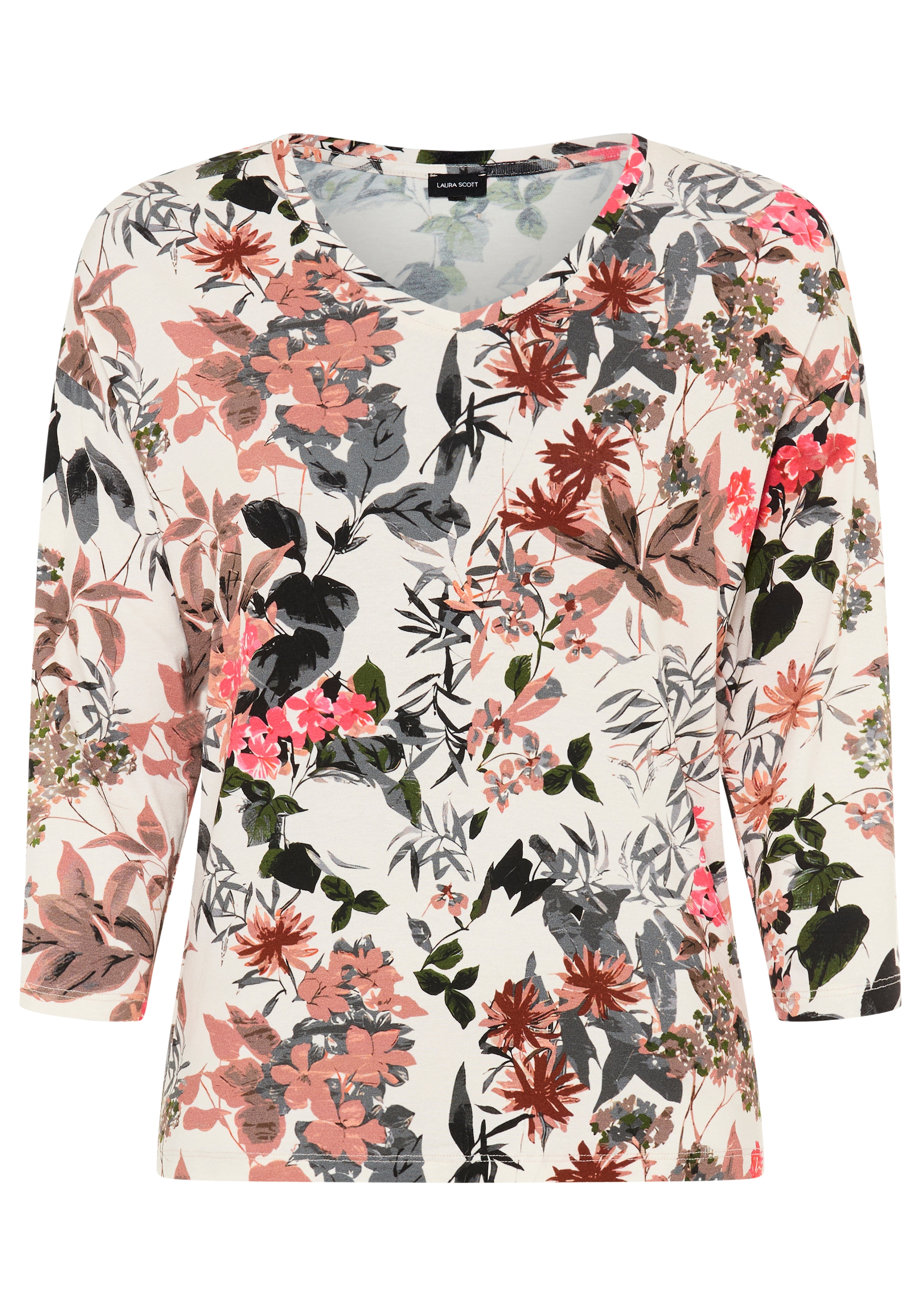 Laura Scott Women's 3/4 Sleeve Shirt White Floral Size 44 6