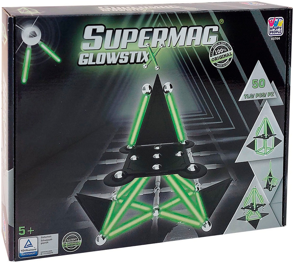 Happy People Magnetspielbausteine »Supermag Glow Stix«, (Packung, 50 St.)