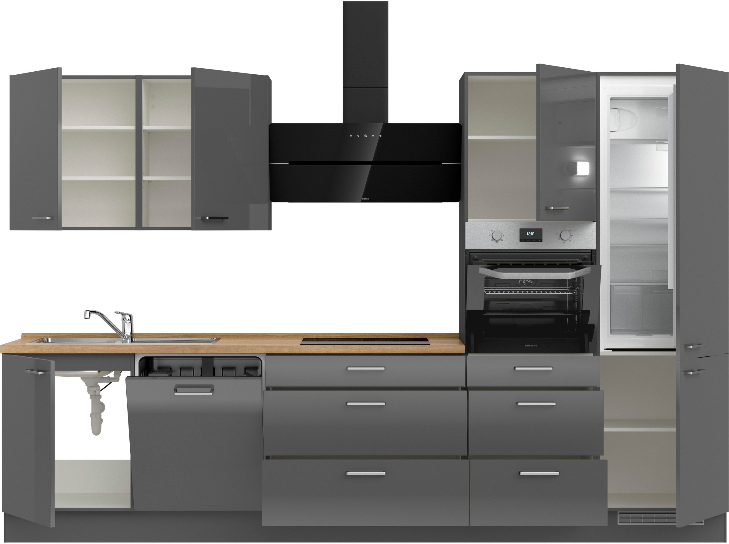 nobilia® Küchenzeile »"Flash II"«, vormontiert, Ausrichtung wählbar, Breite 330 cm, wahlw. mit E-Geräten