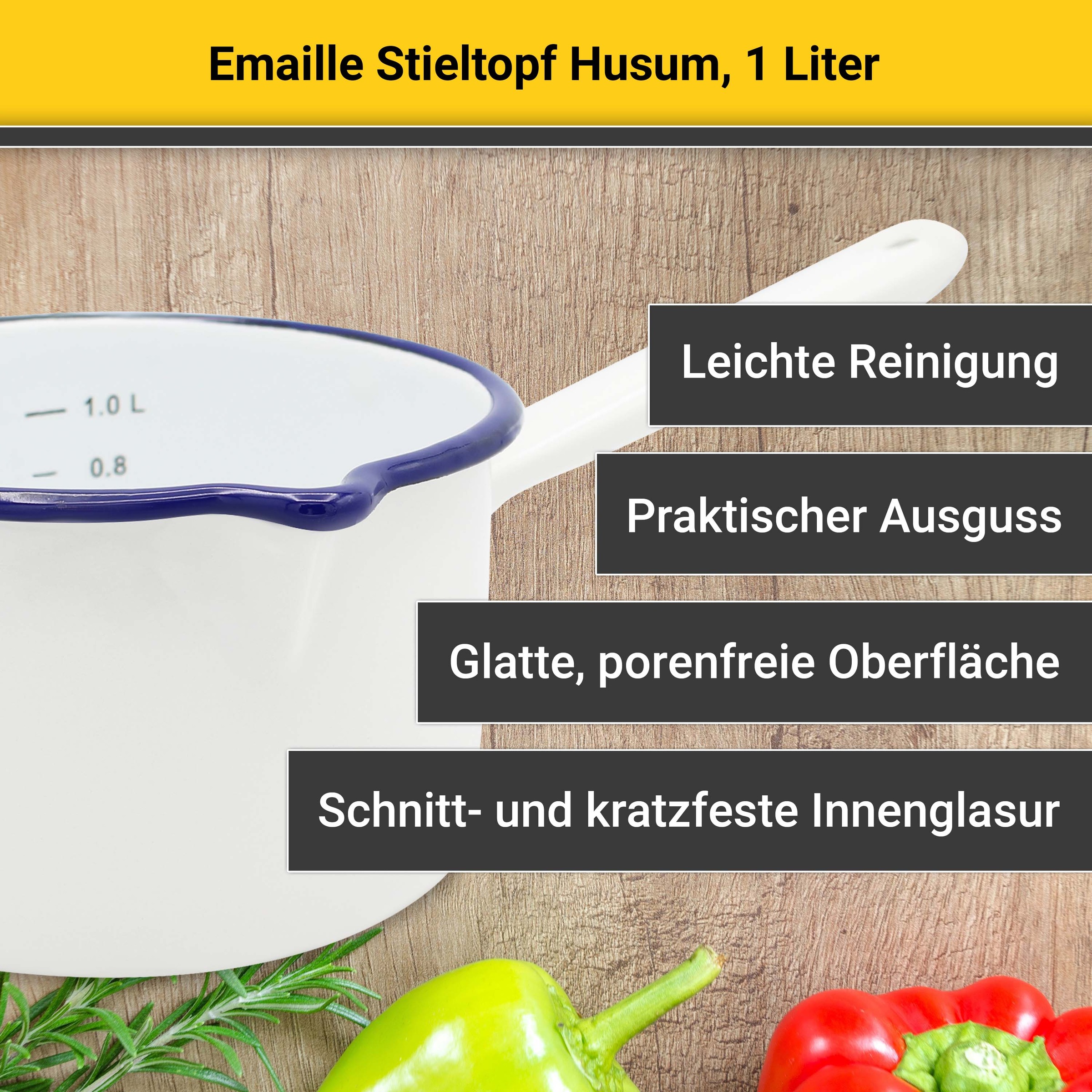 Krüger Kasserolle »Husum«, Emaille, (1 tlg.), für Induktions-Kochfelder geeignet, Ø 16 cm