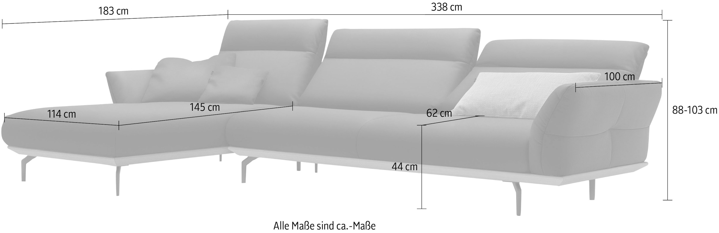 Creation BY ROLF BENZ Ecksofa »CR.460«, Sockel in Nussbaum, Winkelfüße in Umbragrau, Breite 338 cm