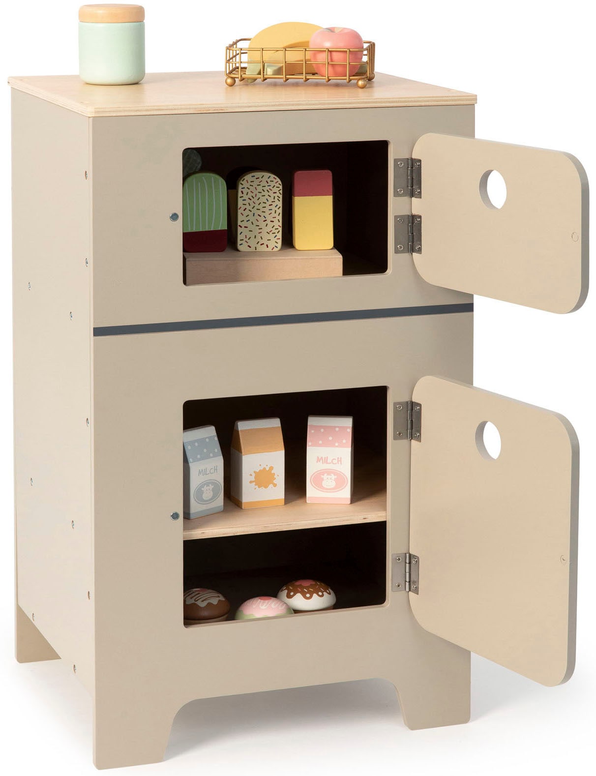 MUSTERKIND® Kinder-Kühlschrank »Mix & Match, warmgrau/natur«, FSC®-Holz aus gewissenhaft bewirtschafteten Wäldern