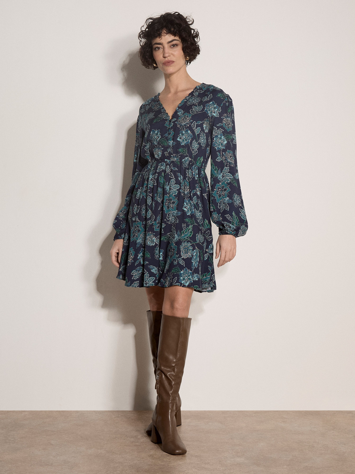 Apricot Minikleid »Folklore-Blumenkleid« mit Rüschendetails