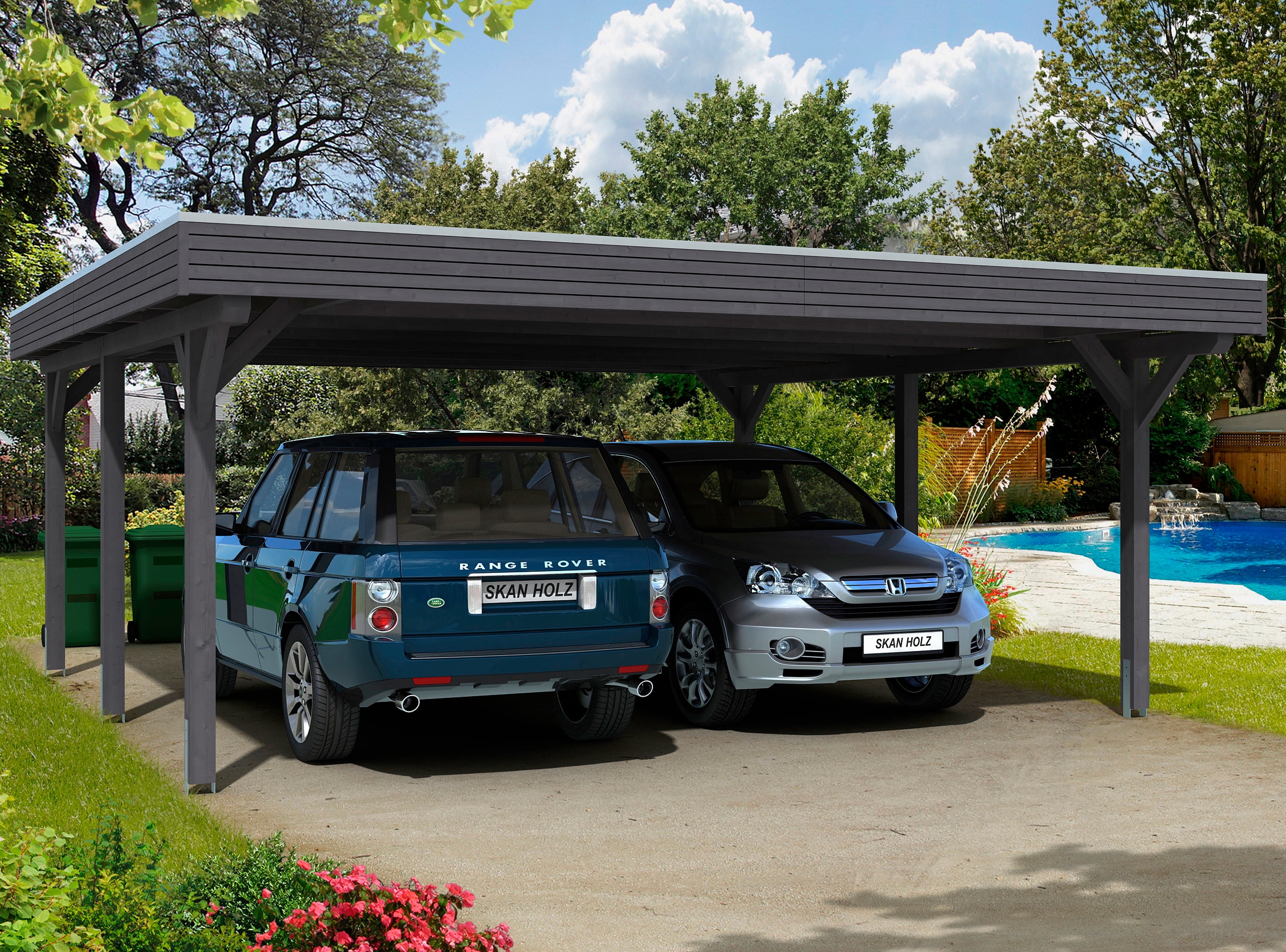 Skanholz Doppelcarport "Spessart" Leimholz 550 cm dunkelgrau