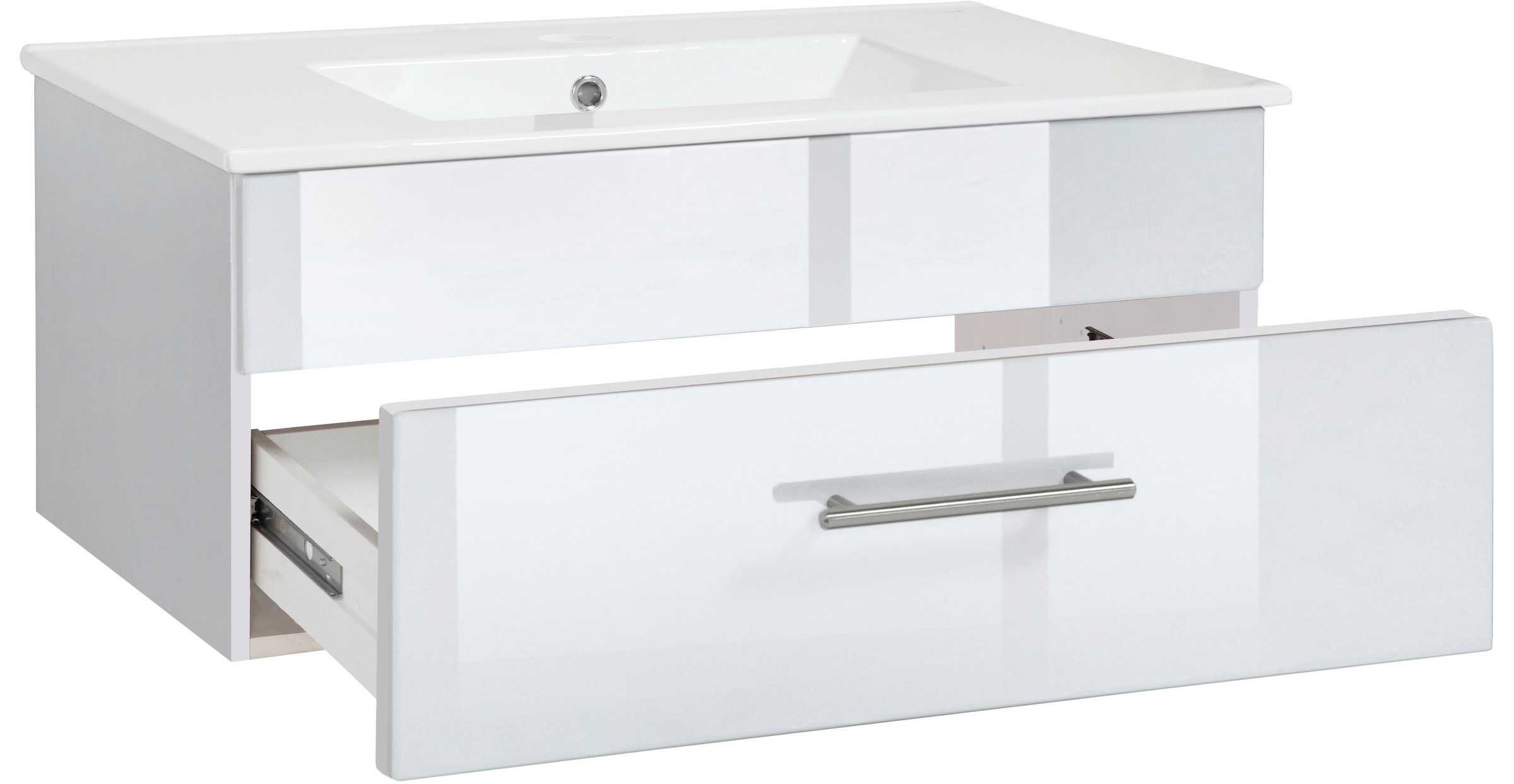 welltime Waschtisch »Trento Light, 60cm, 80cm, 100cm, Keramik-Auflagebecken«, 1 feste Blende und 1 Auszug