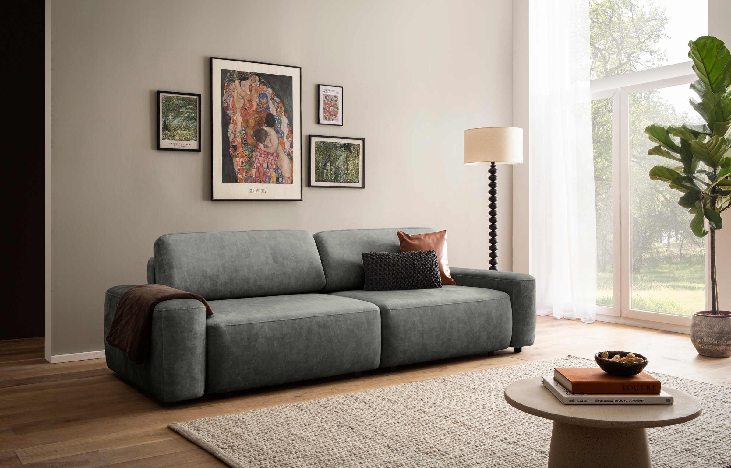 INOSIGN 3-Sitzer »TORGE (257cm), Sofa,Schlafsofa in Cord, Samtvelours, Struktur fein«, rundes Design, Schlaffunktion u. Bettkasten, Liegefläche: 135/200 cm