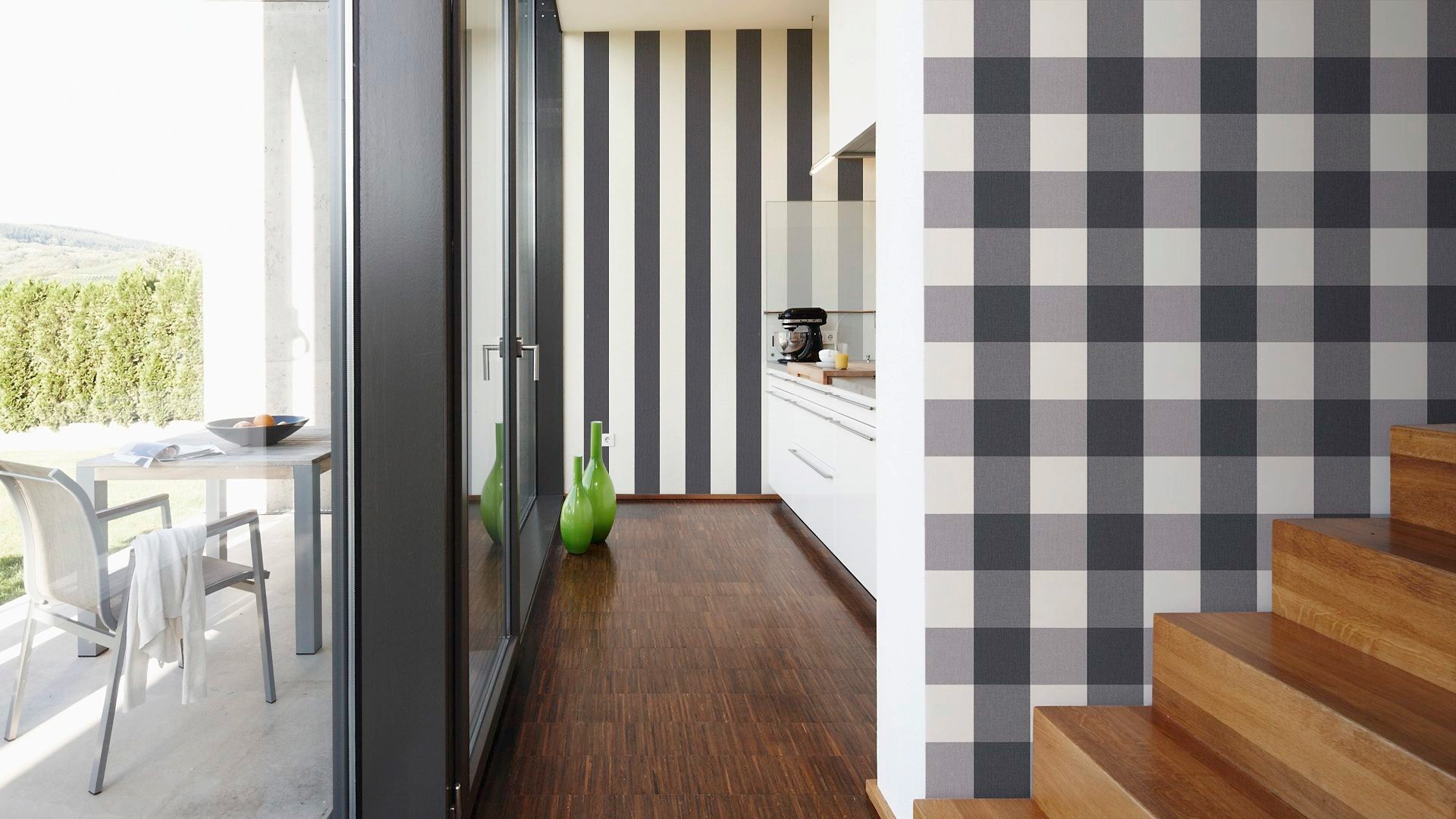 living walls Vliestapete »Black & White«, kariert-grafisch-geometrisch, Textil Tapete Modern Tapeten Wohnzimmer Schlafzimmer Küche Flur Design