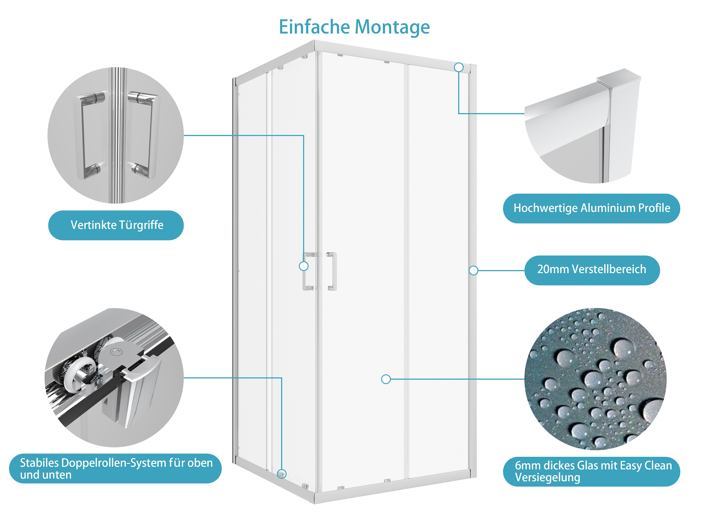 welltime Eckdusche »New Trento« Extrahohe 195cm, verbessertes Rollensystem