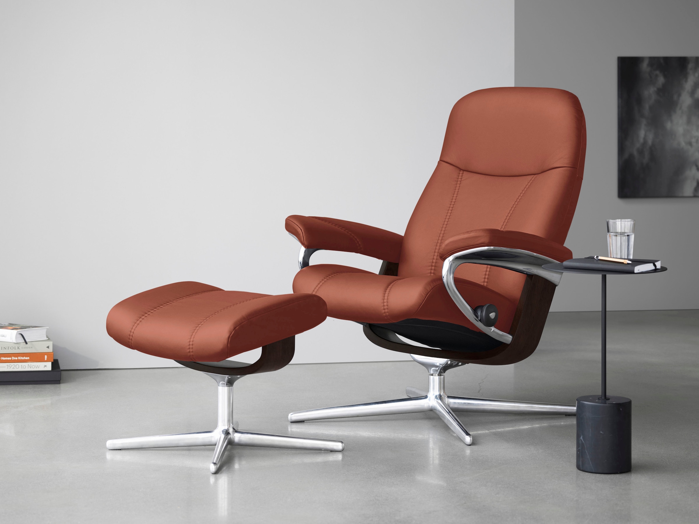 Stressless Fußhocker "Consul", mit Cross Base, Größe S, M & L, Holzakzent Braun