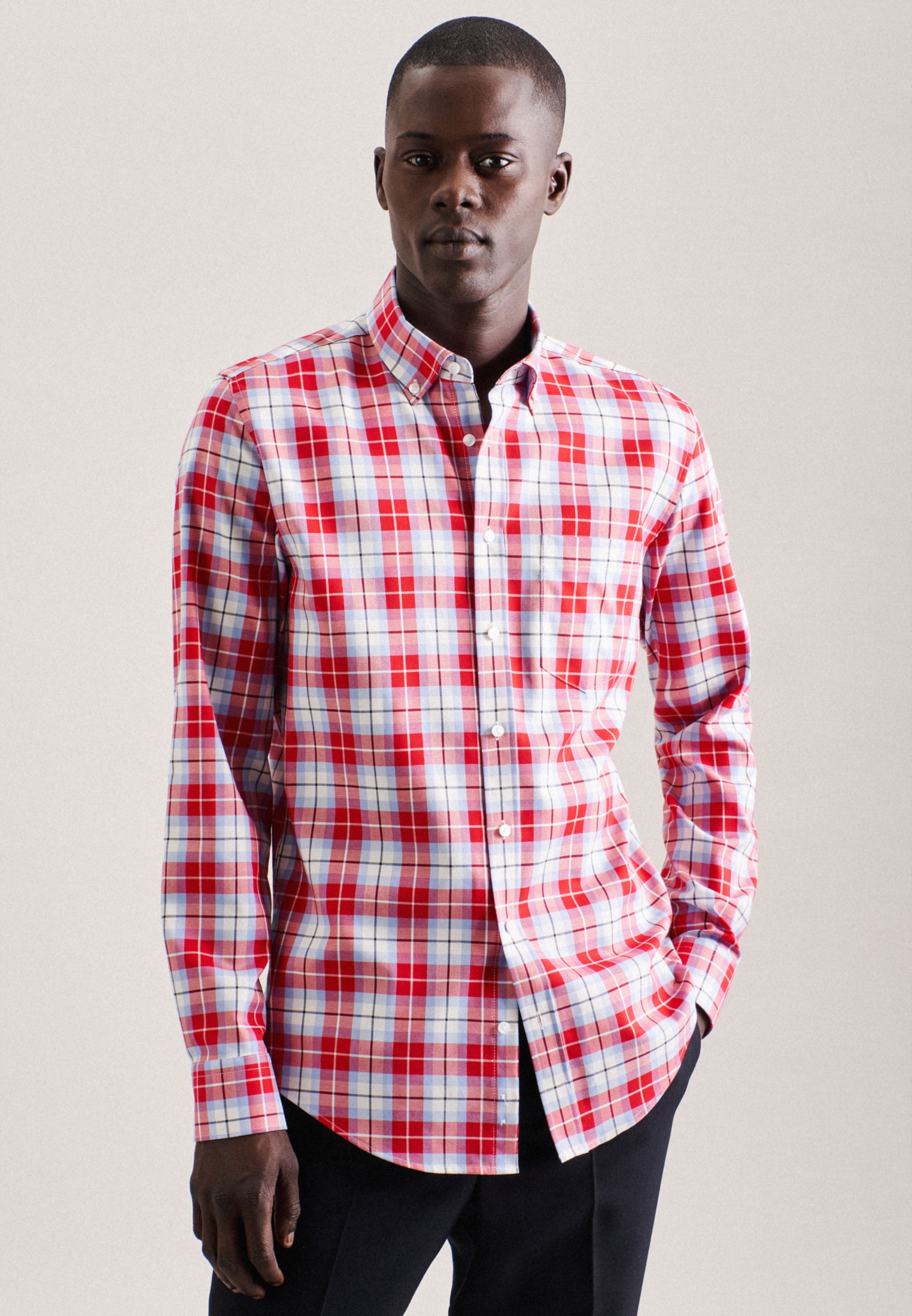 seidensticker Businesshemd »Slim«, Slim Langarm Button-Down-Kragen Karo