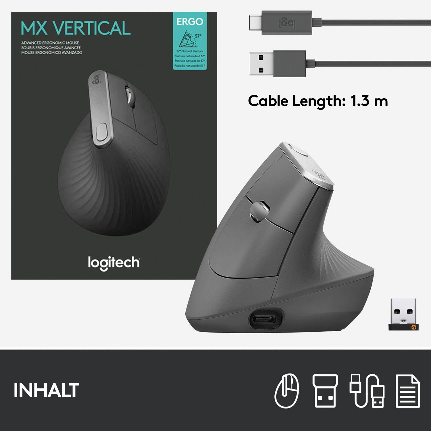 Logitech ergonomische Maus »MX Vertical«, Bluetooth