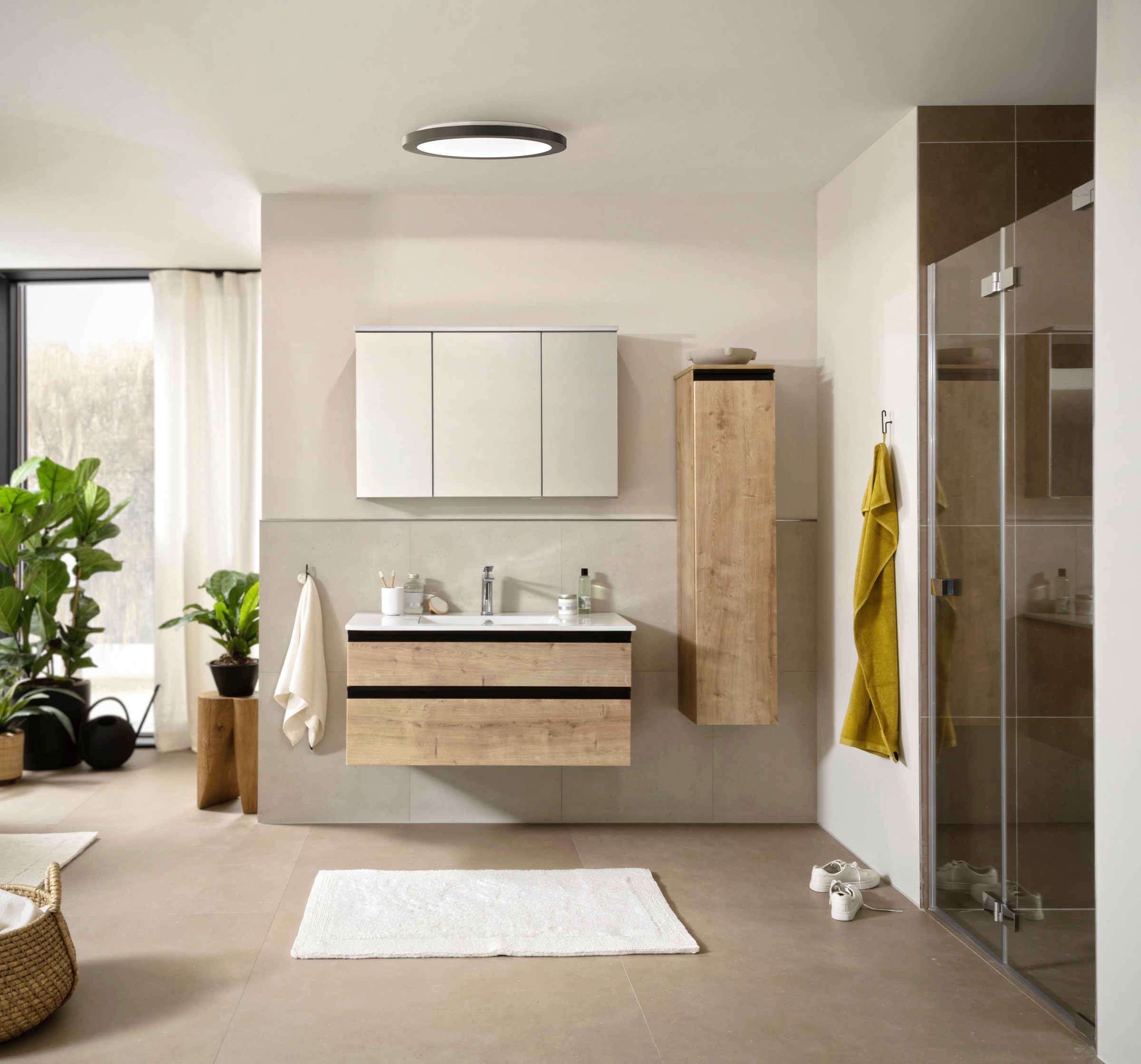SCHÖNER WOHNEN-Kollektion Deckenleuchte »Flat«, 1 flammig, 1x LED 20 Watt, 3000 Kelvin, 2600 Lumen,spritzwassergeschützt,dimmbar