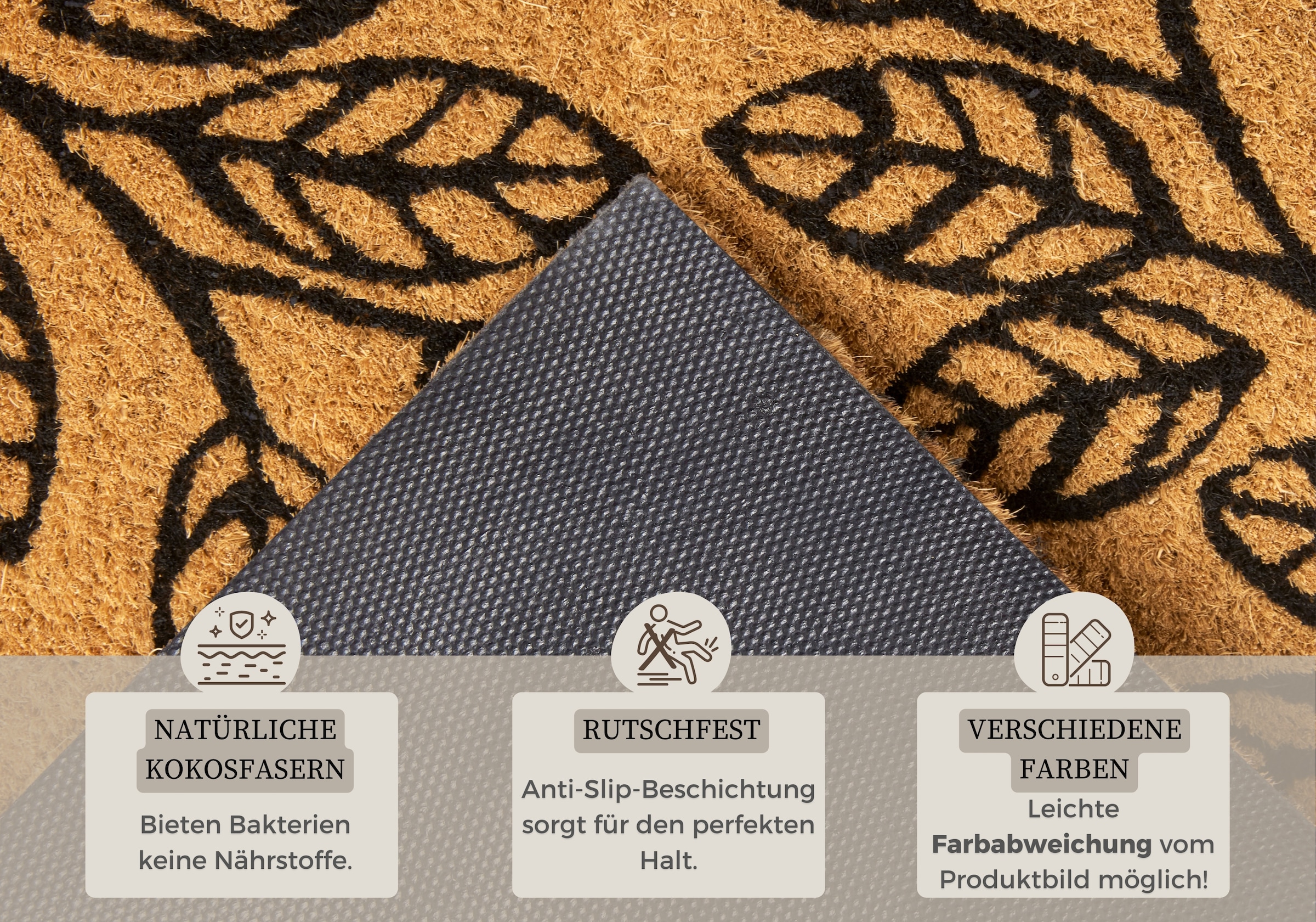 HANSE Home Fußmatte »Leafs, Türmatte«, rechteckig, 15 mm Höhe, Kokos, Schmutzfangmatte, Outdoor, Rutschfest, Innen, Kokosmatte, Flur
