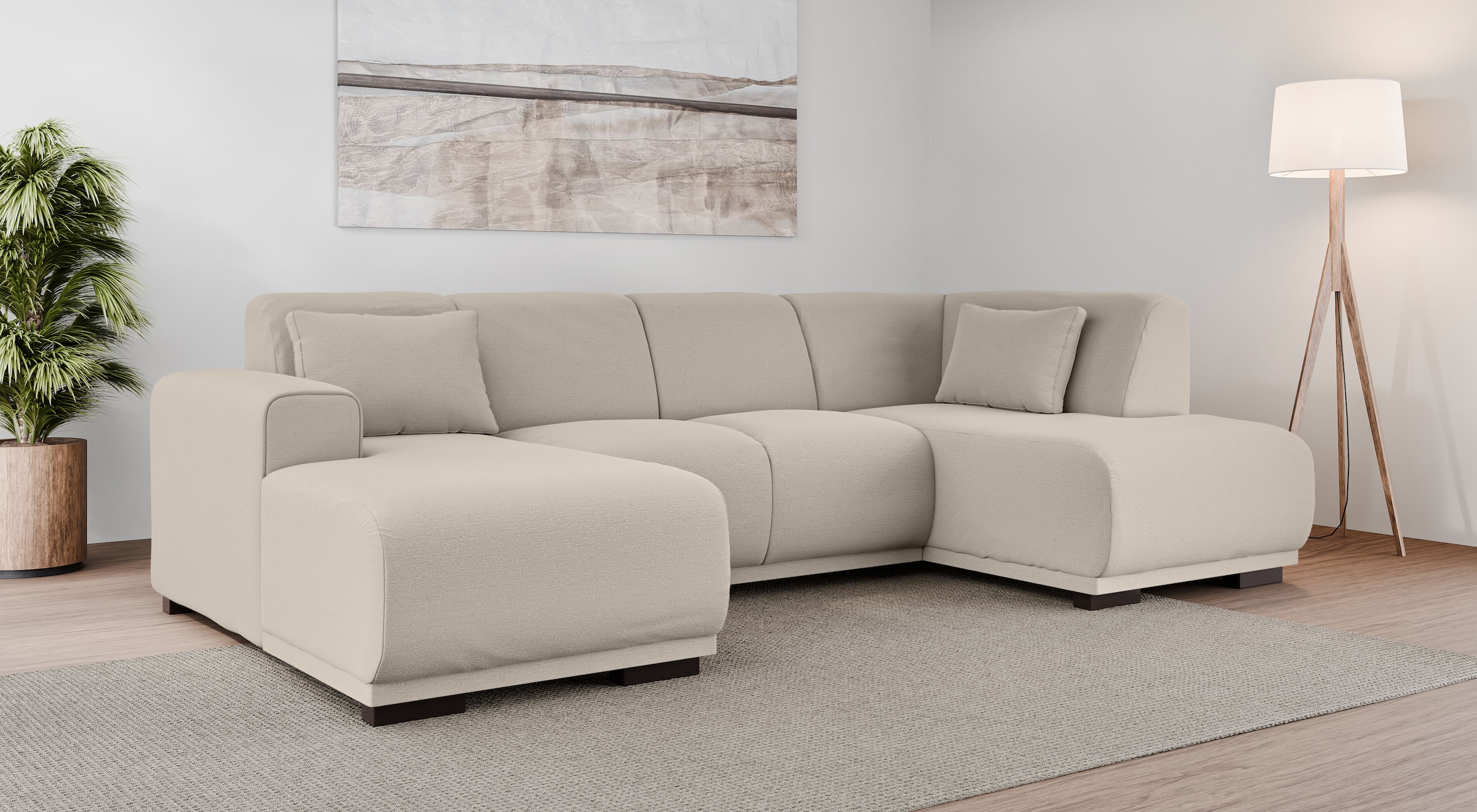 Home affaire Wohnlandschaft »BORNHOLM U-Form mit Recamiere rechts/links, B/T/H: 300/162/85 cm«, U-Form mit Wellenunterfederung, Recamiere rechts oder links bestellbar
