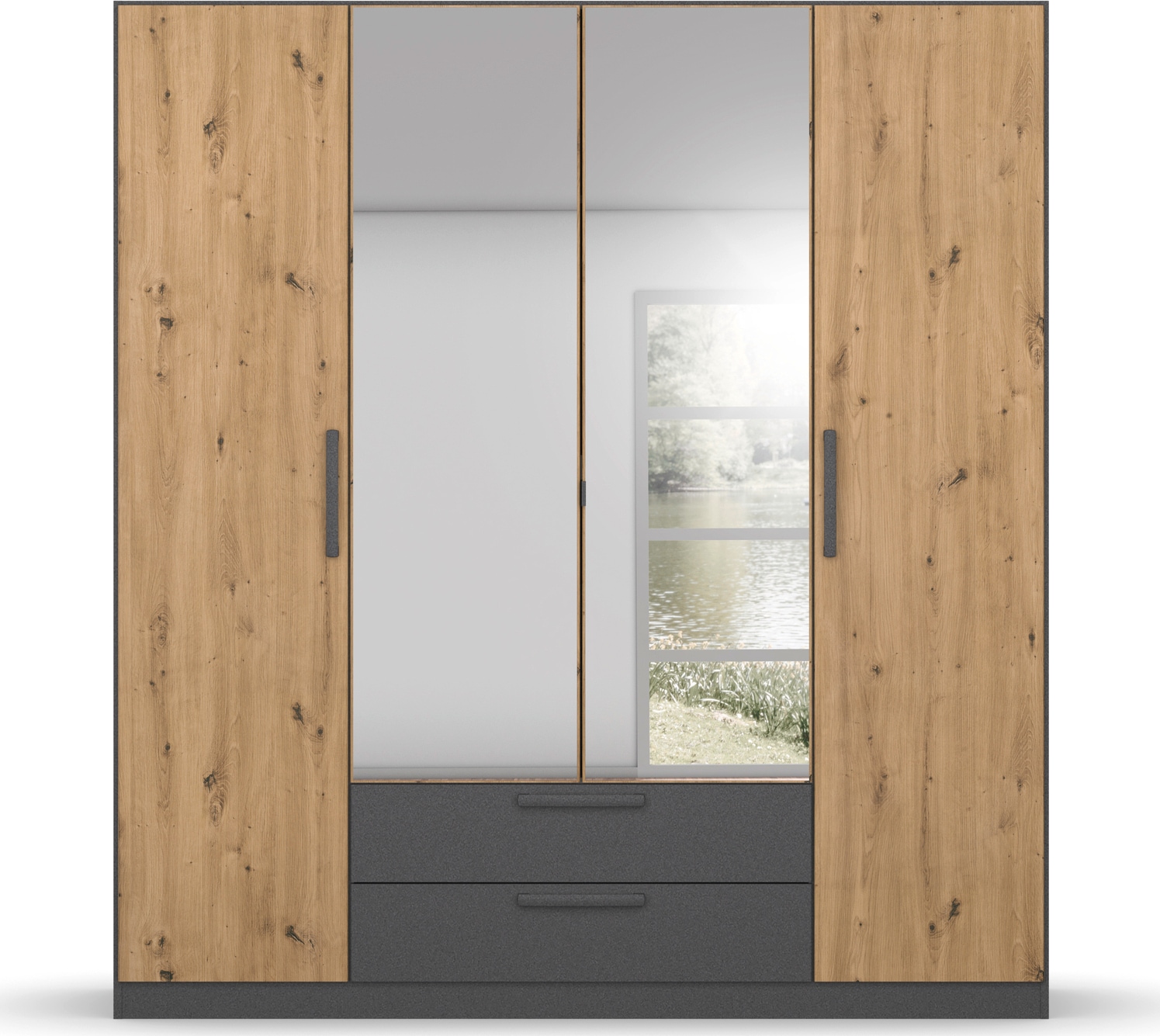rauch Drehtürenschrank »StyleUp«, Typ Dark & Wood mit trendigen farblich abgesetzten Griffen