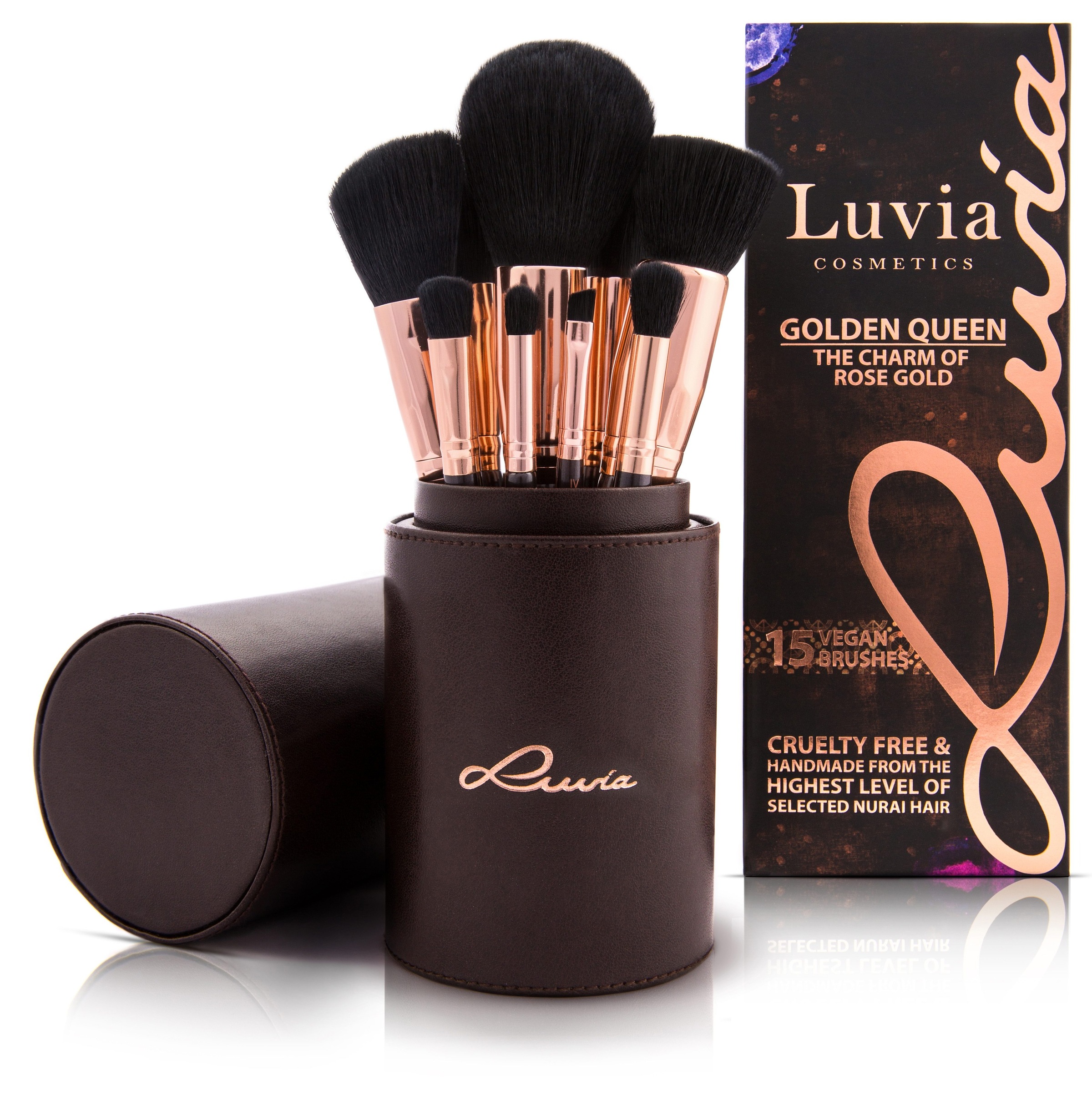 Luvia Cosmetics Kosmetikpinsel-Set »Golden Queen«, (15 tlg., mit Pinselhalter), vegan