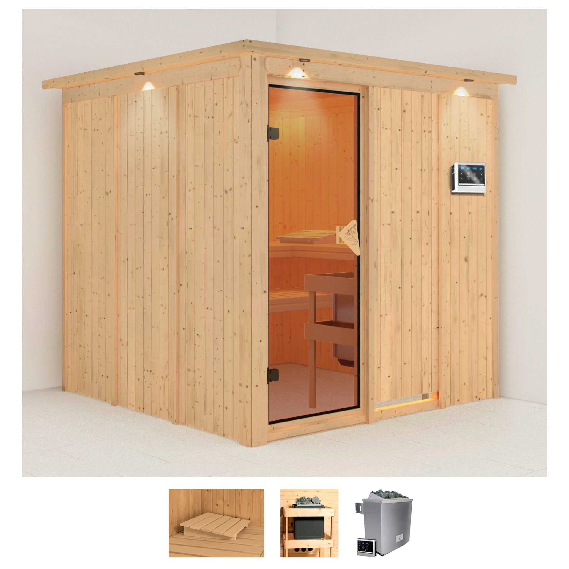 Karibu Sauna "Rodin" Set, Ofen 9 kW Bio externe Strg easy