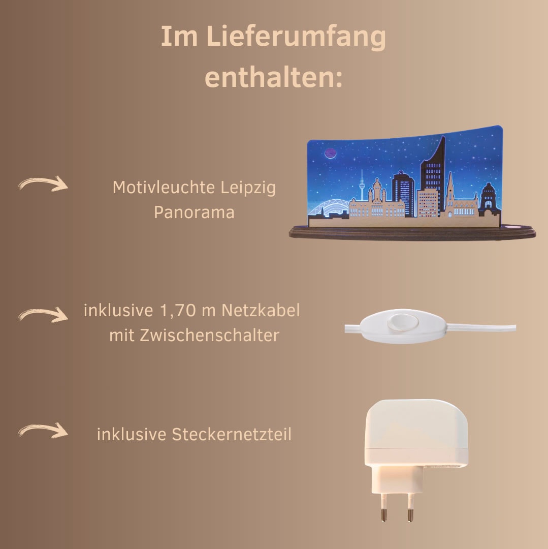 Weigla LED Dekolicht »Leipzig Panorama, Holz & Acrylglas, BLAU-GRAU-WEIẞ«, Leuchtmittel LED-Modul | LED wechselbar, Erzgebirge garantiert, Dekolampe für Innen, Dekoleuchte