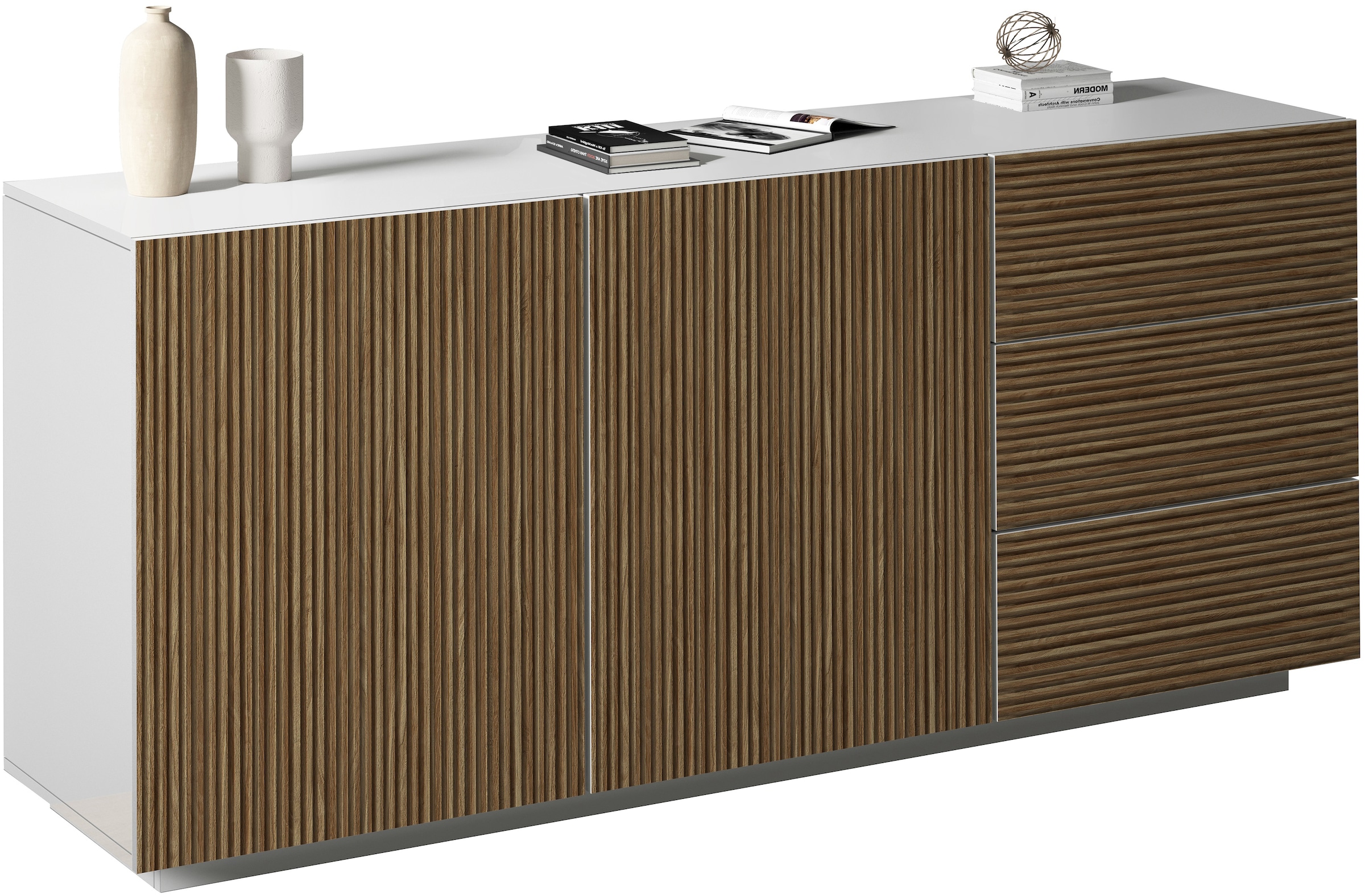 INOSIGN Sideboard »Vega Sideboard,Kommode,180 cm«, mit 2 Türen und 3 Schubladen,Fronten mit Rillen-Optik
