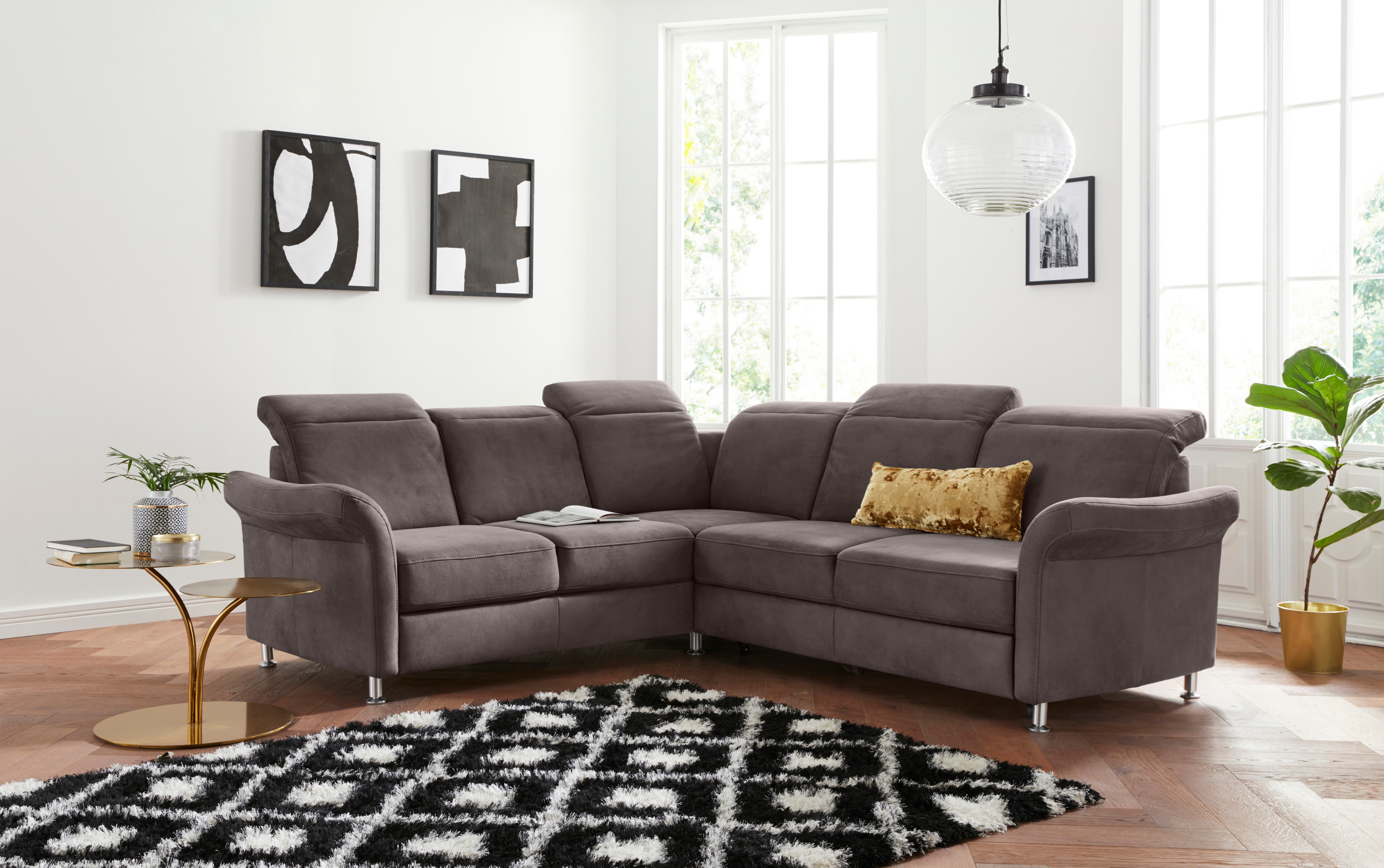sit&more Ecksofa "Darwin L-Form" inklusive Federkern, wahlweise mit Kopfteilverstellung, Schlaffunktion