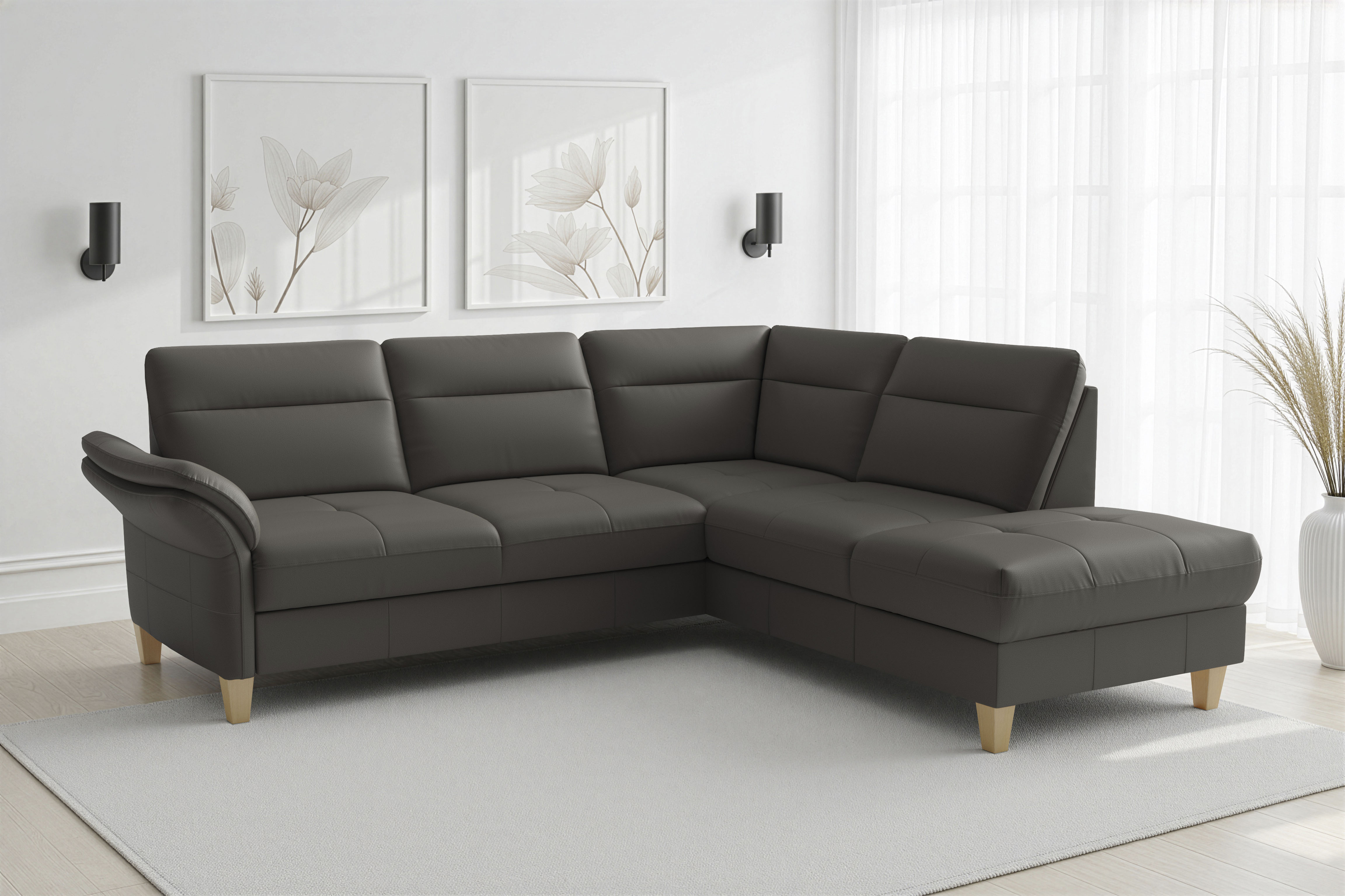 sit&more Ecksofa "Pamela L-Form, B: 218 cm, optional Schlaffunktion & Bettkasten, Leder" optional Armteilverstellung, Schlaffunktion & Bettkasten