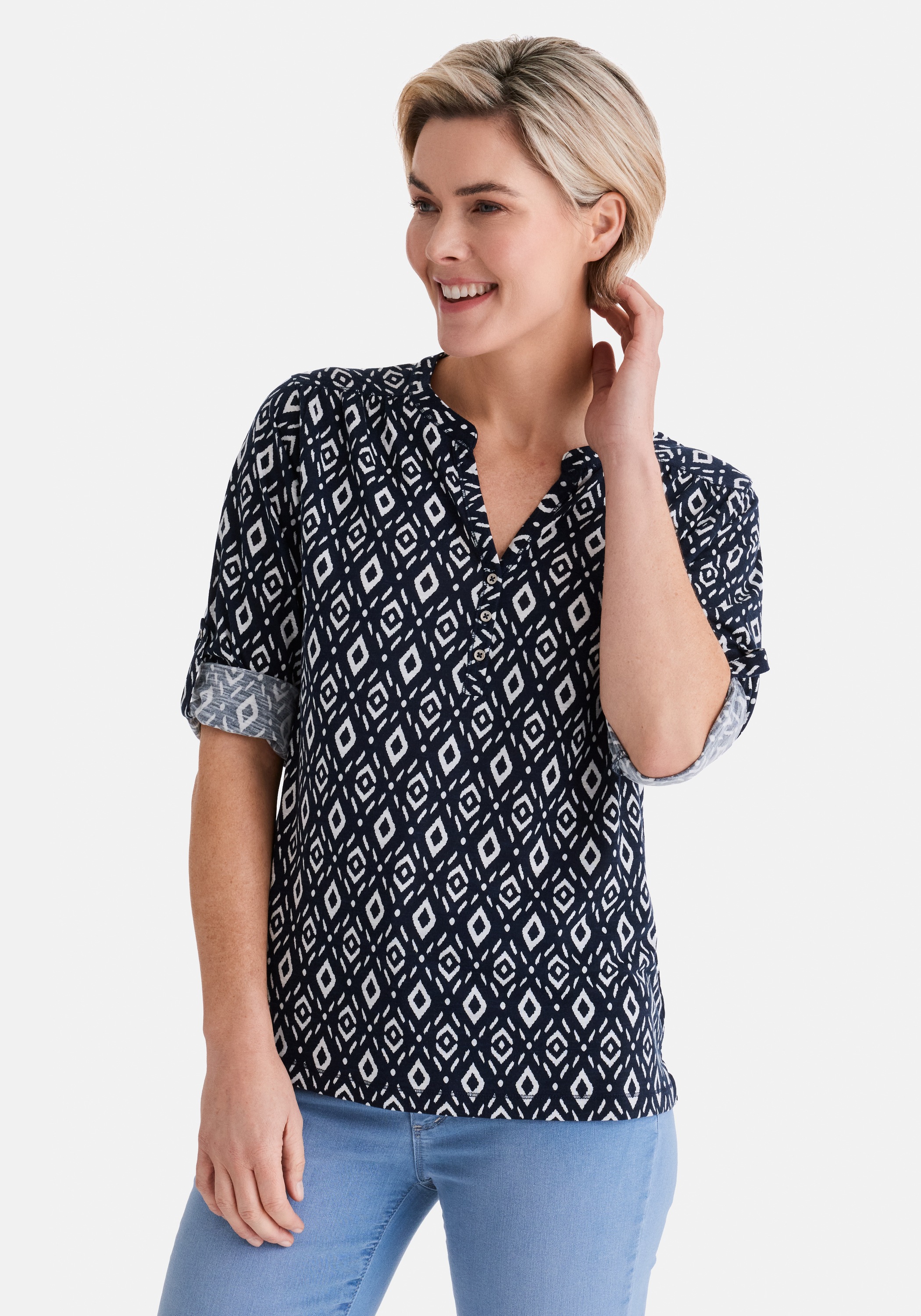 STOOKER WOMEN 3/4-Arm-Shirt "MARIE Print Shirt Bluse 3/4-Arm" Regular Fit Shirt Bluse Baumwolle Shirt Knopfleiste für Damen