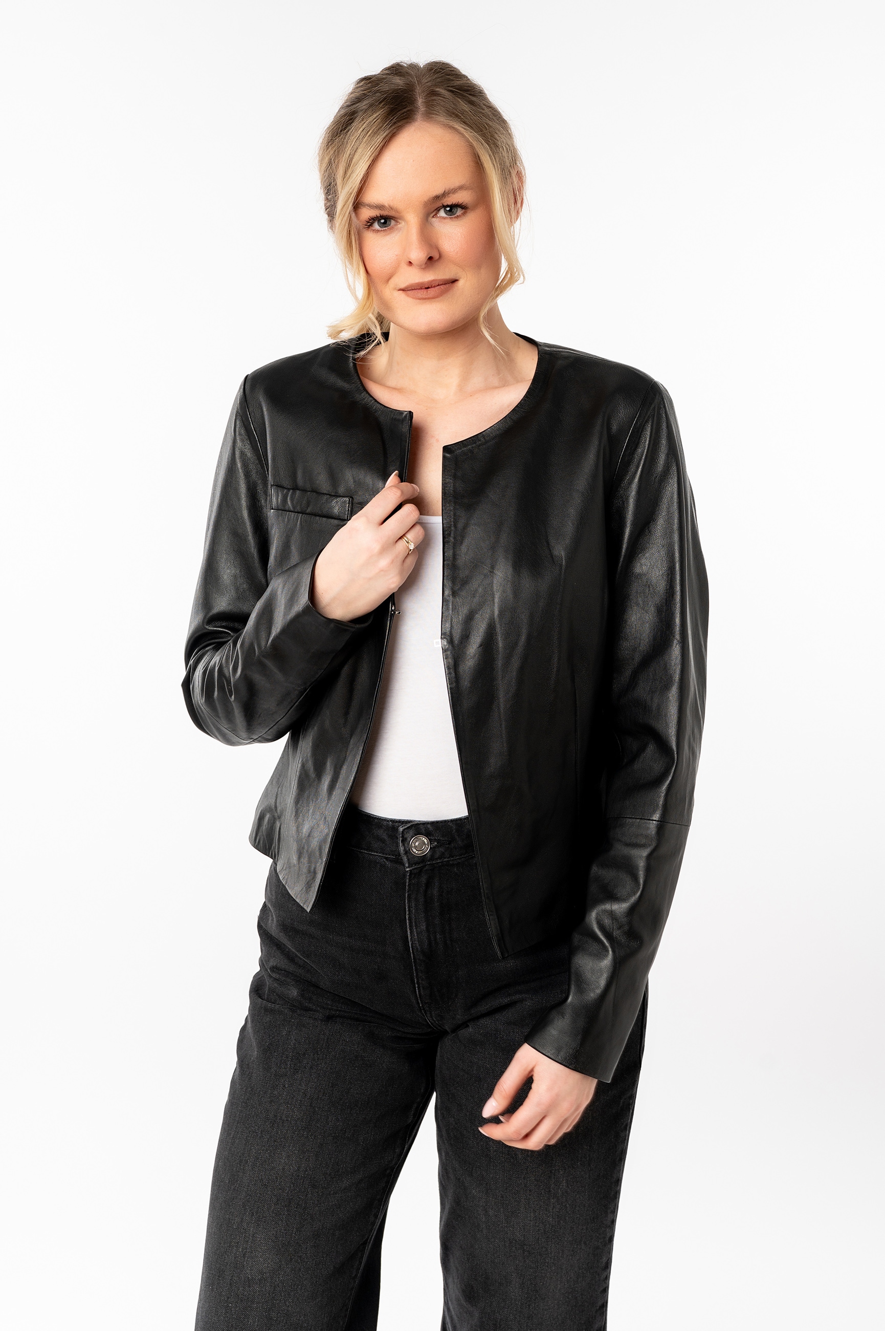 Mauritius Lederjacke "MWLelia", kragenlos günstig online kaufen
