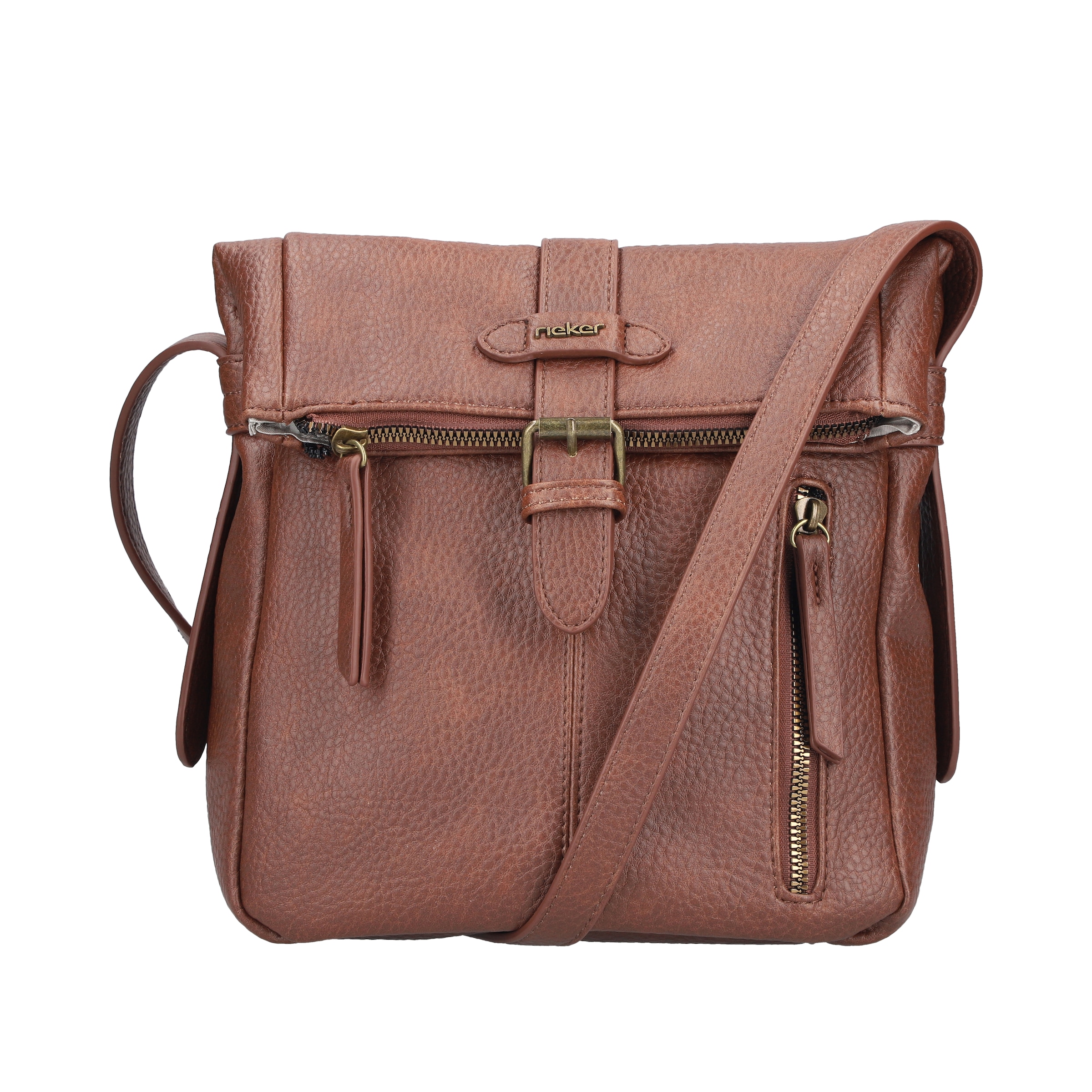 Umhängetasche RIEKER, Damen, Gr. B/H/T: 21cm x 34cm x 10cm, braun (cognacfarben), Lederimitat, unifarben, Taschen Umhängetasche, Damen-Handtasche