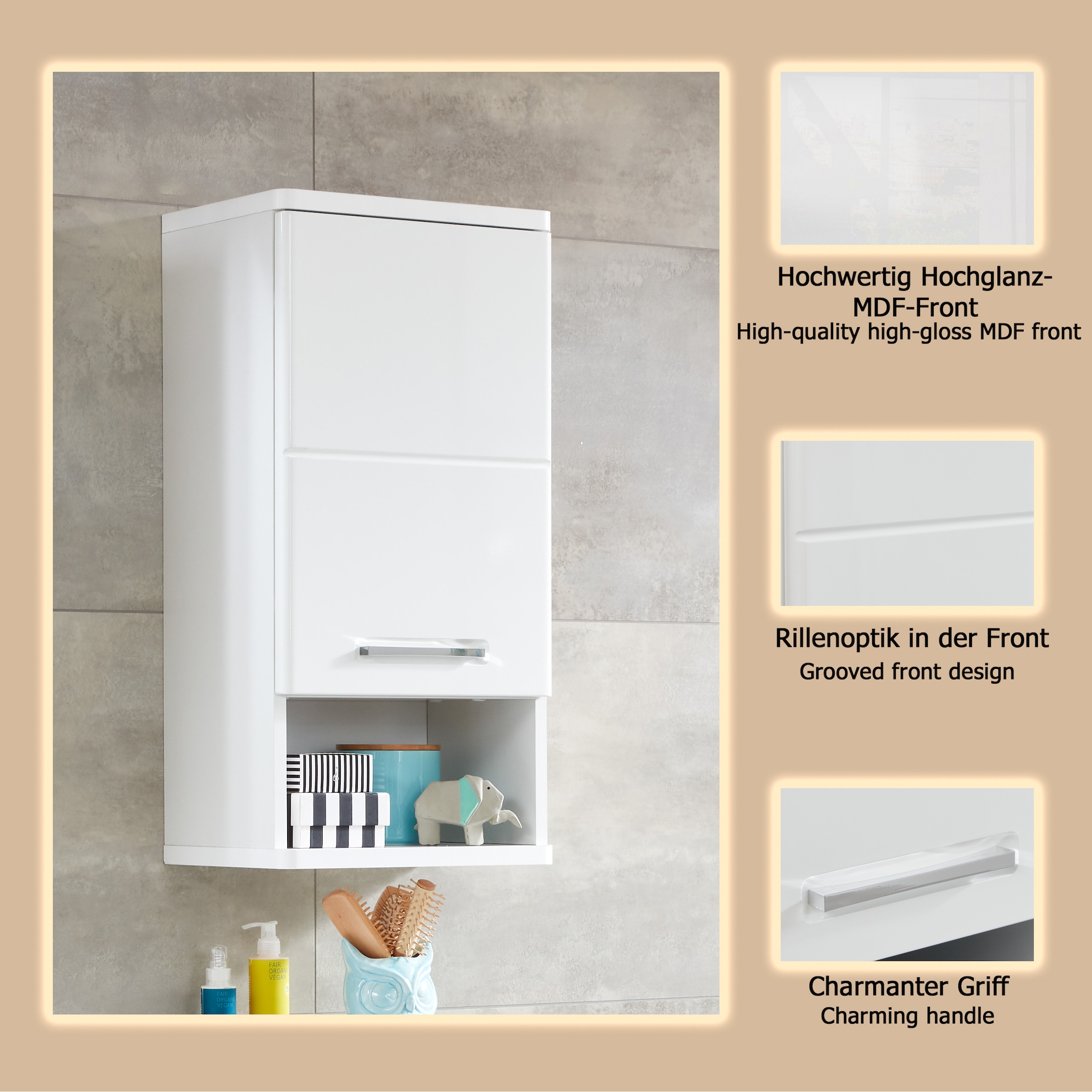 welltime Hängeschrank »Mora« Hängeschrank mit 1 Tür & 1 Fach - (B/T/H) 37/28/76 cm