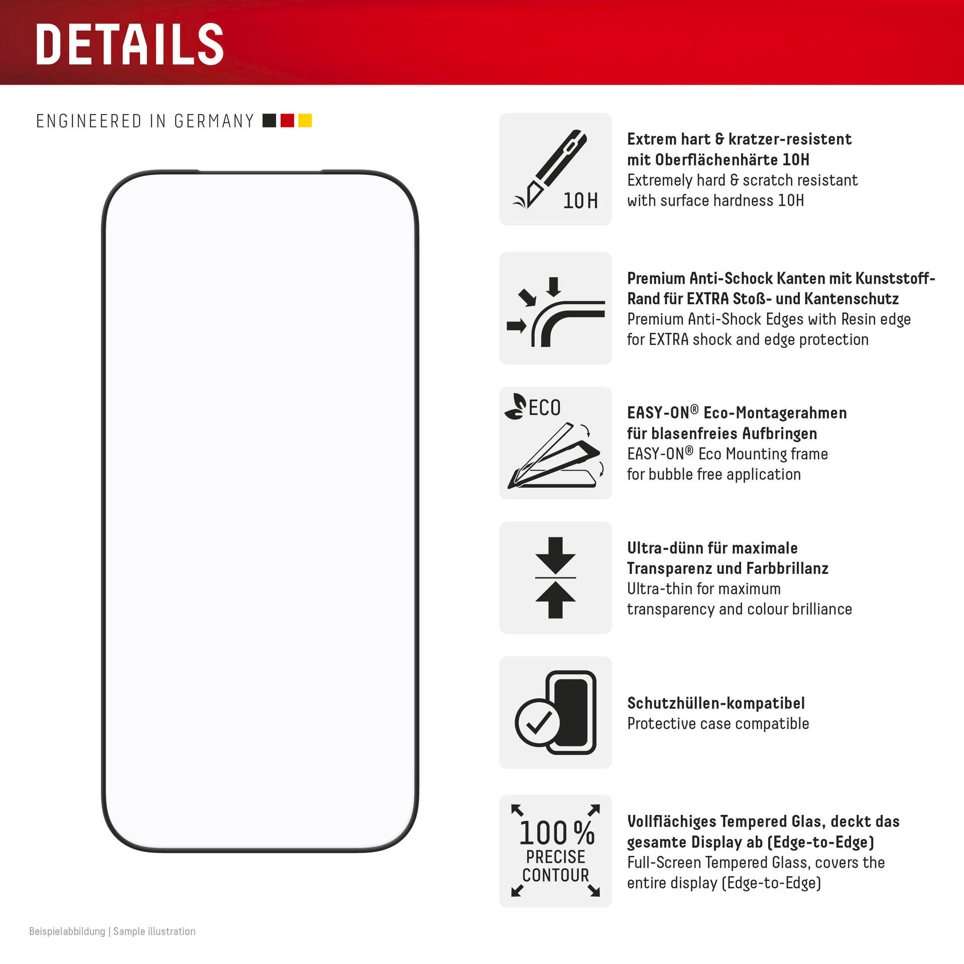 Displex Displayschutzglas »Premium Glass Screen Protector Full Cover«, für Apple iPhone 17-Apple iPhone 17 Pro, Displayschutzfolie, Schutzfolie, Bildschirmschutz, kratz- & stoßfest