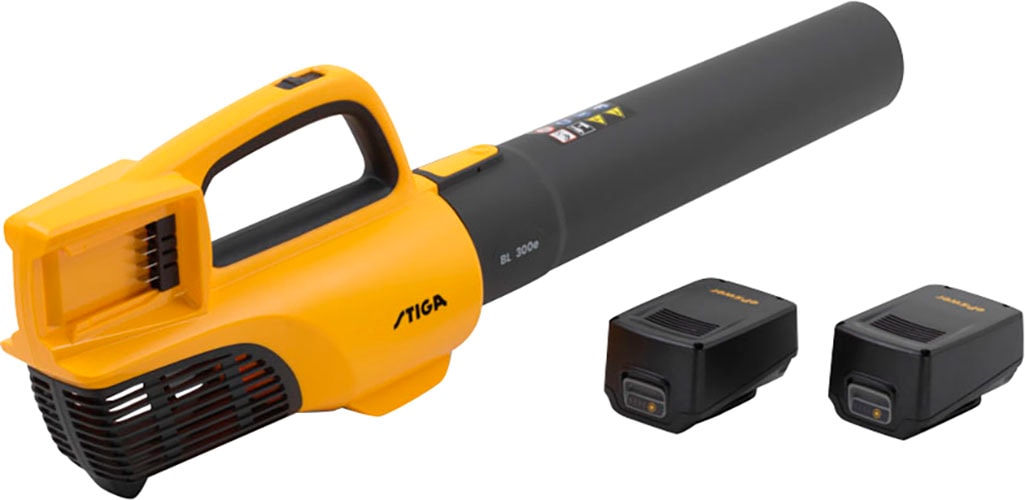 Akku-Laubbläser STIGA GARDEN, B:16cm H:22,8cm L:48,2cm, gelb, Kunststoff, Laubsauger, "BL 300e", inkl. 2x 4 Ah Akku und Ladegerät