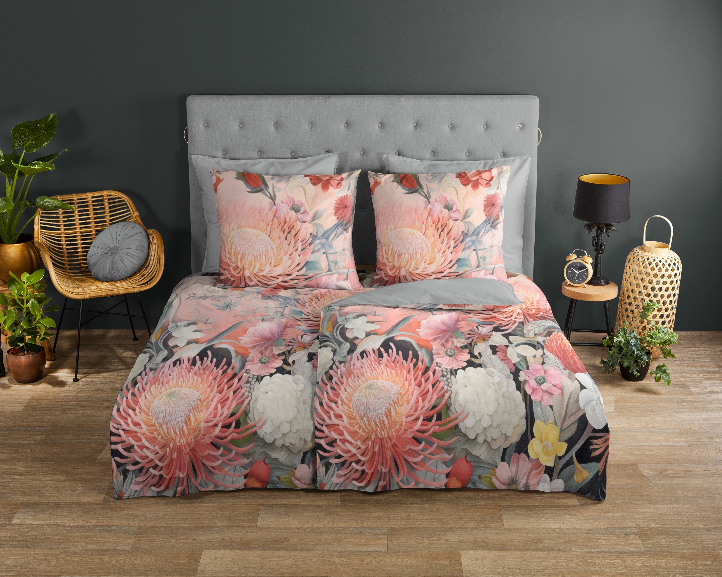 good morning Wendebettwäsche »Delphine«, 100% Baumwolle, Renforcé, Reißverschluss, Wendeoptik, Blumen, Pfirsich