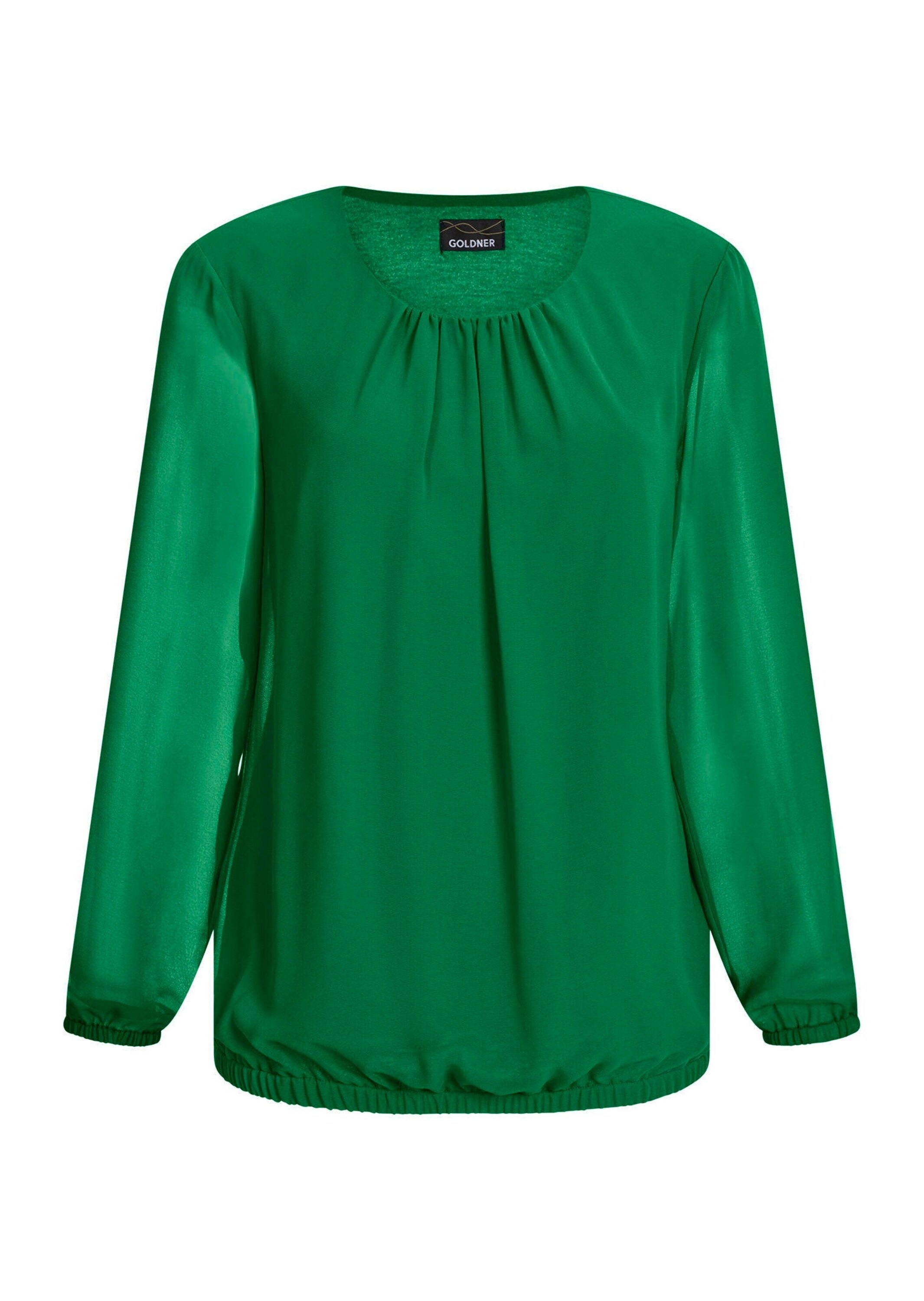 Klassische Bluse GOLDNER "Kurzgröße Elegante Bluse aus Chiffon", Damen, Gr. 20, grün, Obermaterial: 67% Polyester PES. 30% Viskose CV. 3% Elasthan EL., Modisch, Blusen, Rundhalsausschnitt