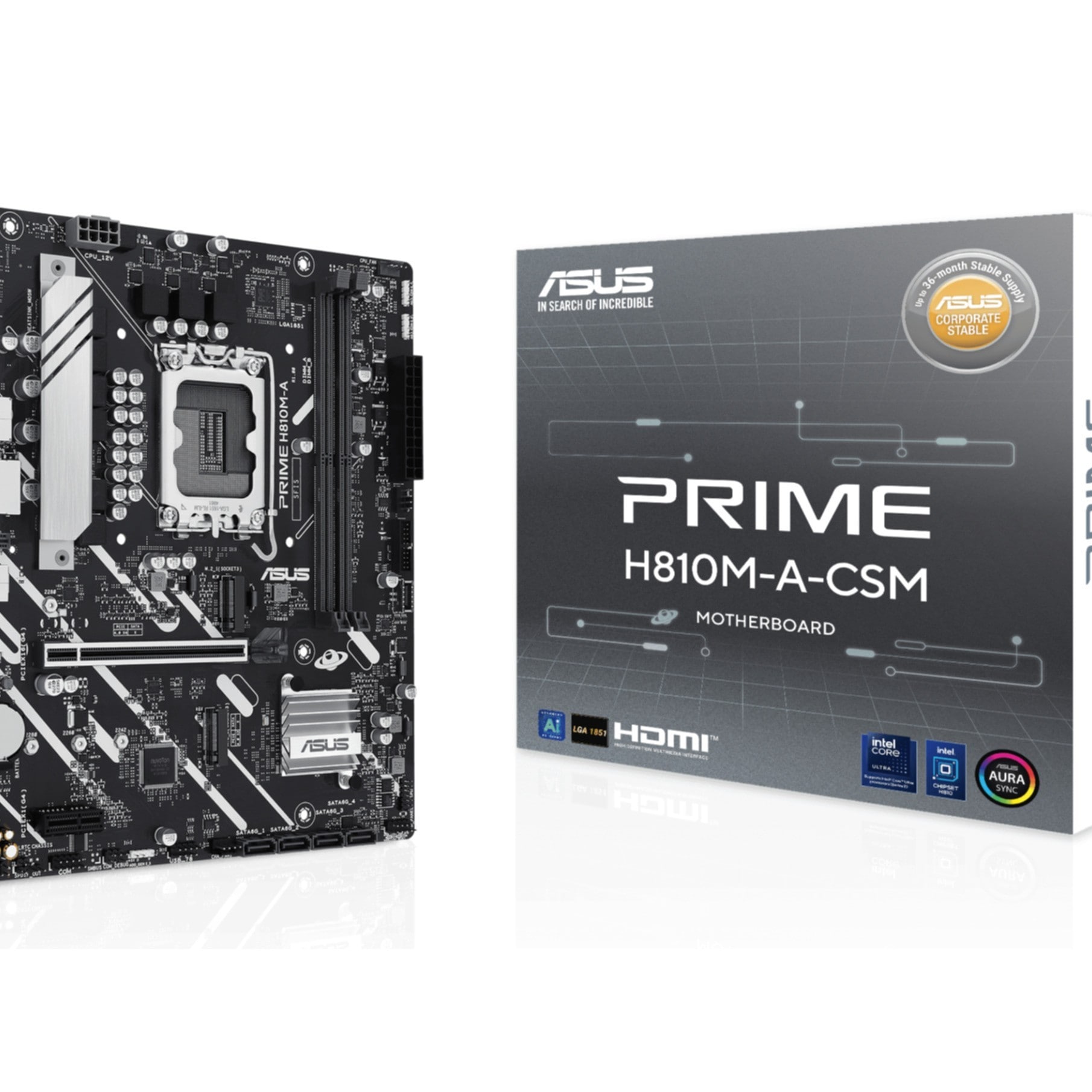 ASUS Mainboard "PRIME H810M-A-CSM", schwarz-weiß (schwarz), B:26,8cm H:5,3cm T:27,1cm, Mainboards - Einheitsgröße