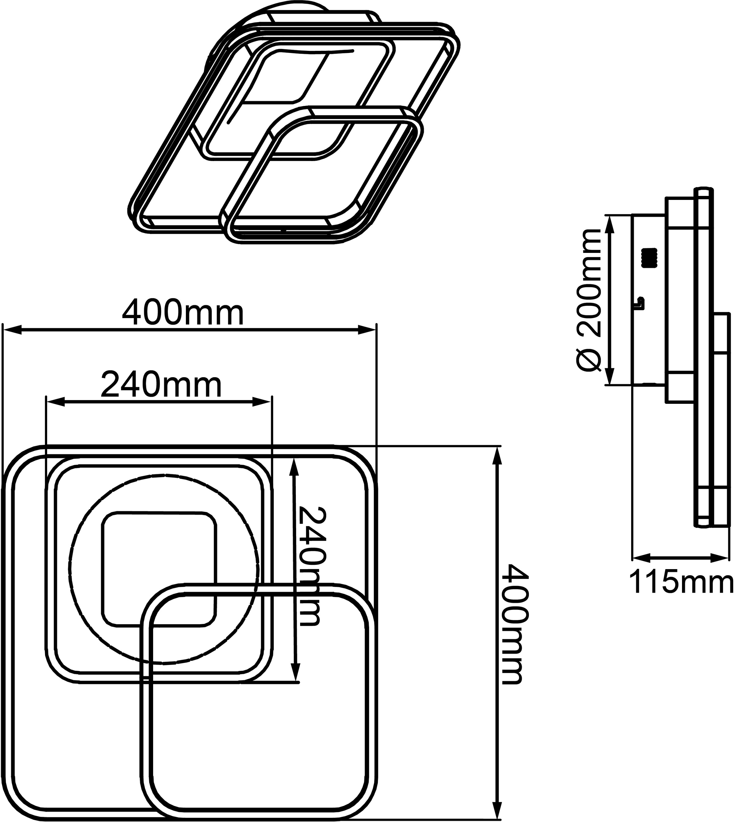 Brilliant LED Deckenleuchte »Cava«, 1 flammig, Leuchtmittel LED-Modul | LED fest integriert, 40 x 40 cm, dimmbar, CCT, 5000 lm, Fernbedienung, Metall, weiß/schwarz