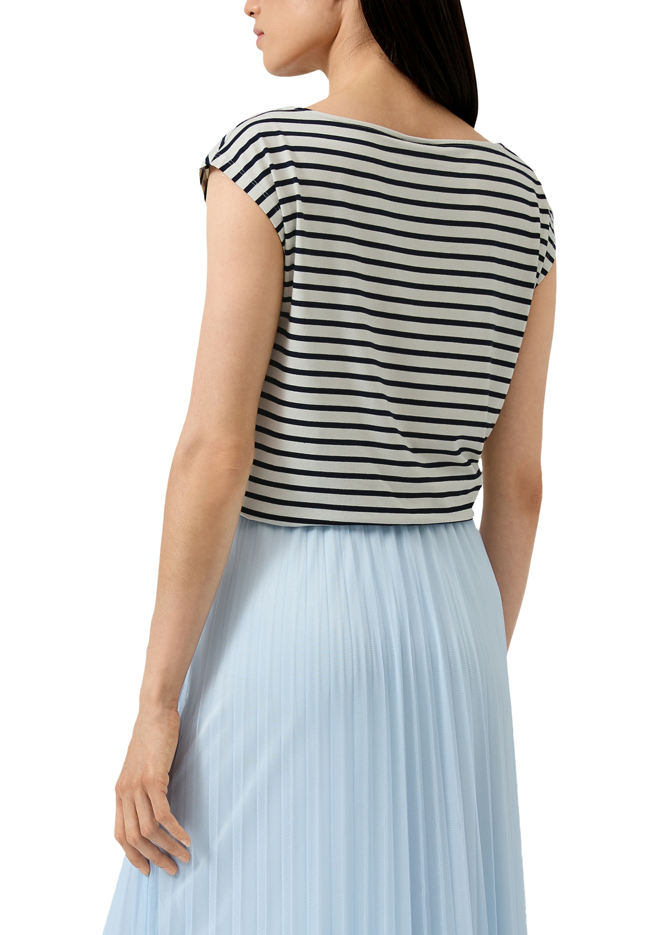 s.Oliver BLACK LABEL T-Shirt mit Wasserfallausschnitt und Streifen-Design günstig online kaufen
