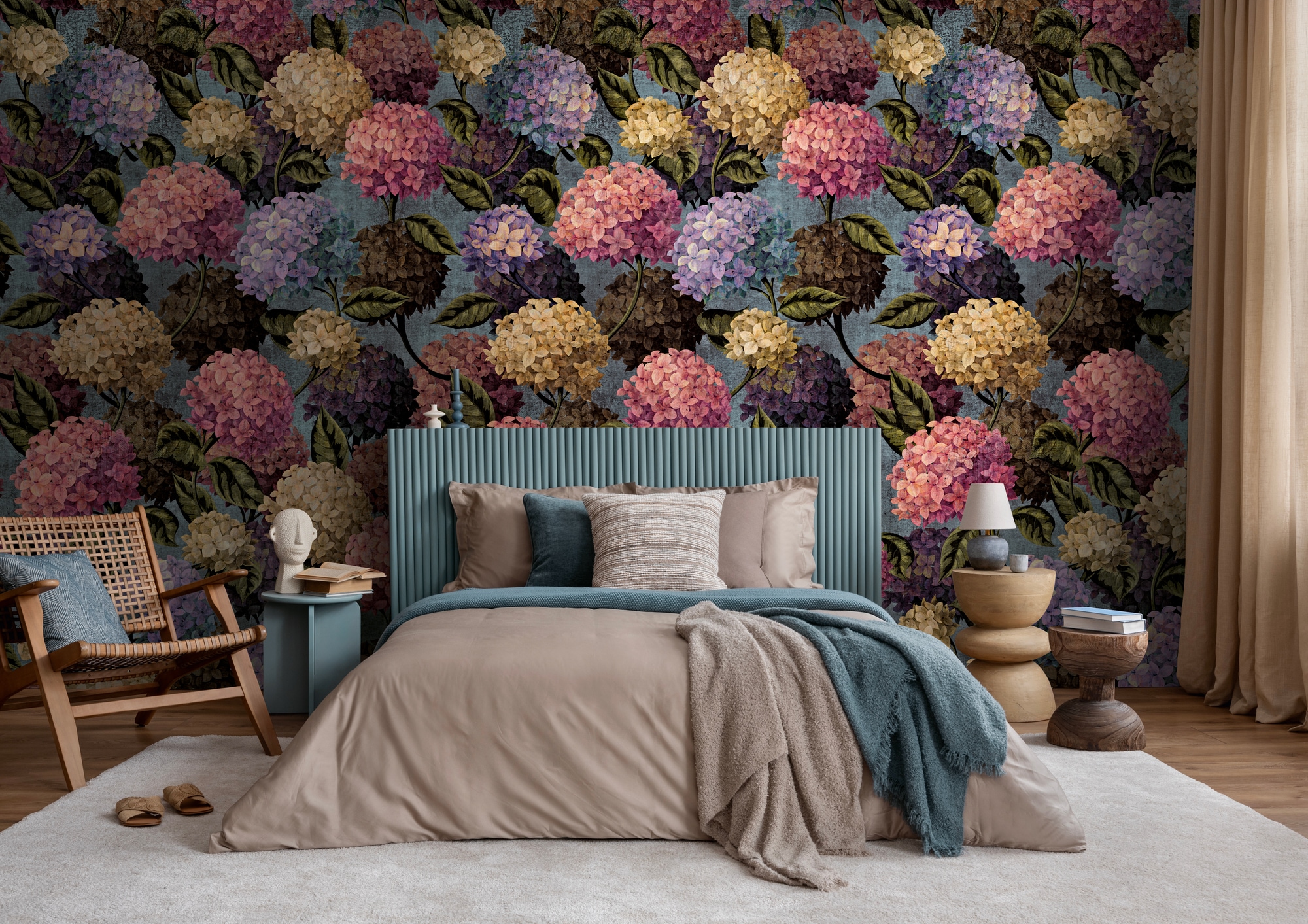 living walls Fototapete »The Wall 4 Flowers – Üppige Hortensienblüten Vlies-Fototapete« botanisch | floral | matt leicht strukturiert Üppige Hortensienblüten mit natürlicher Tiefenwirkung