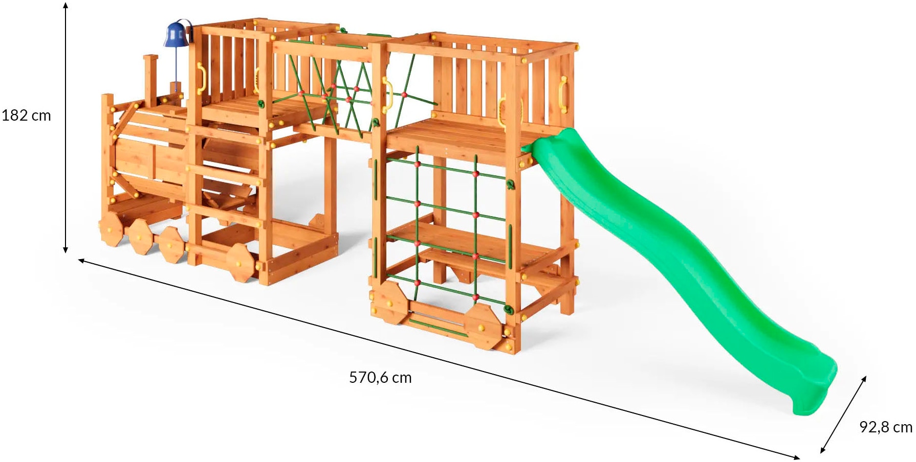 FUNGOO Spielturm »Loco Express, mit Rutsche, Dampflok-Tunnel, Holzdach u. Spielelementen«, Made in Europe