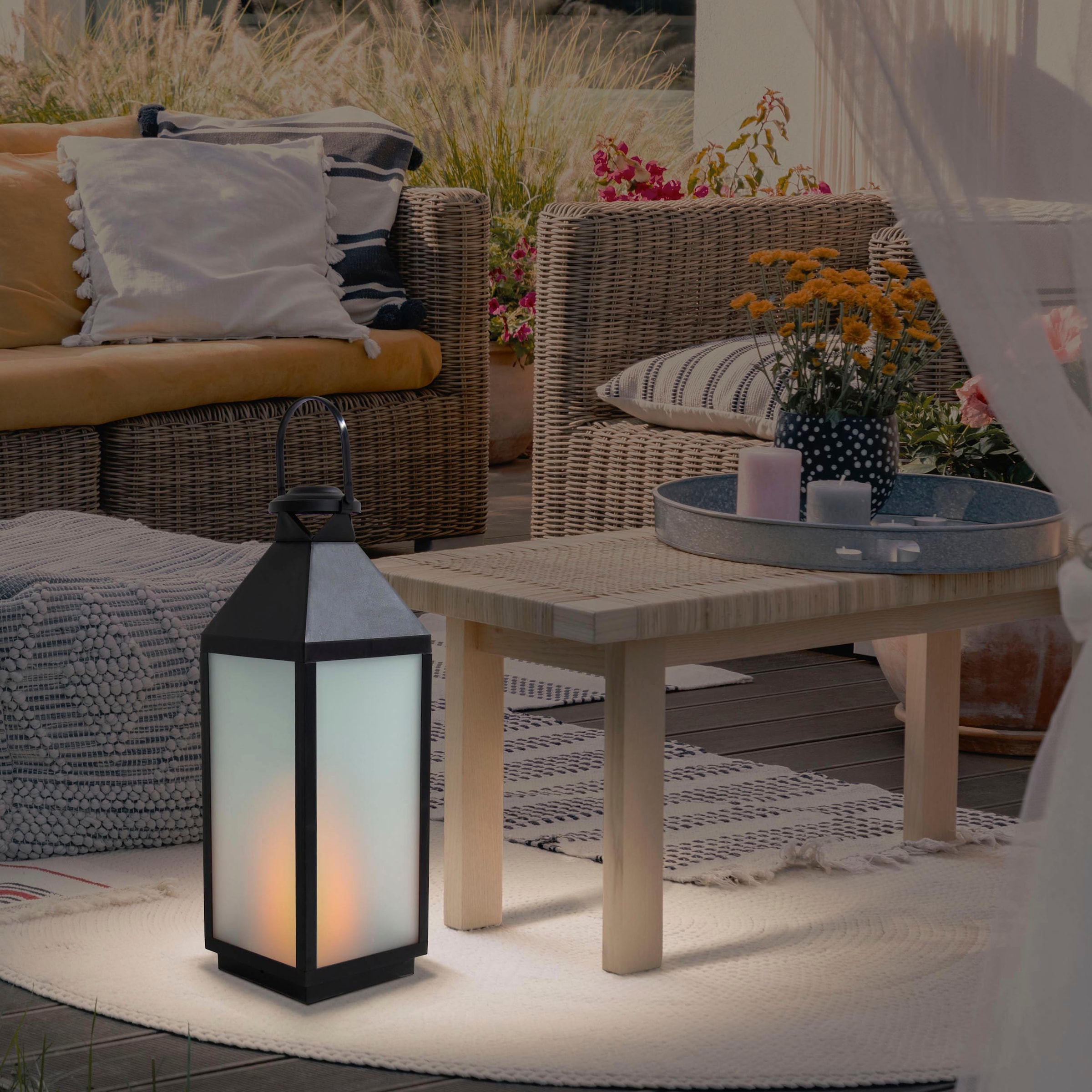 näve LED Dekolicht »Doris«, 1 flammig, Leuchtmittel LED-Modul | LED fest integriert, Laterne, eckig, Flammeneffekt, Timerfunktion, schwarz, Glas matt