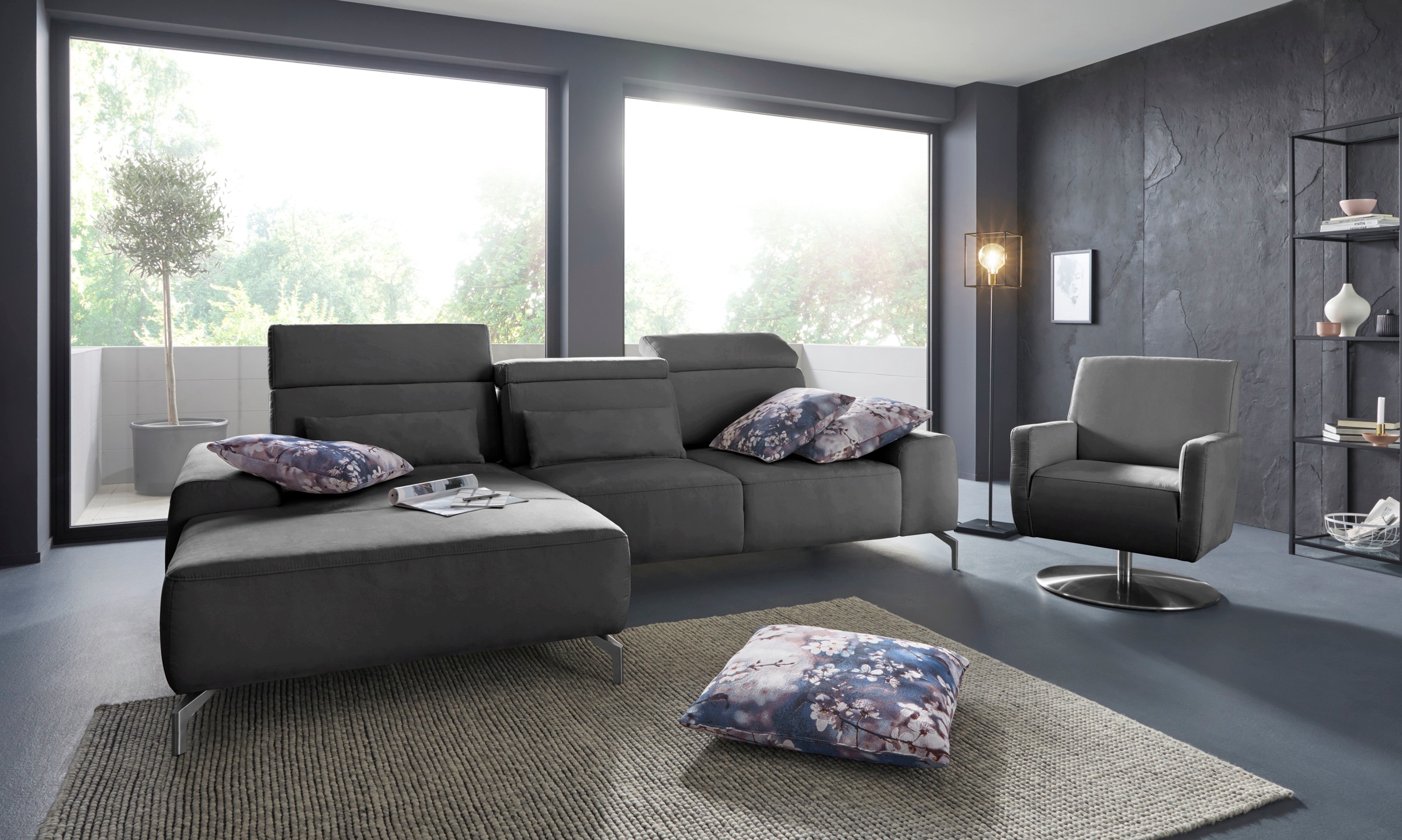 sit&more Ecksofa »Gizeh L-Form« Fußhöhe 15 cm, inklusive Sitztiefenverstellung und Kopfteilverstellung