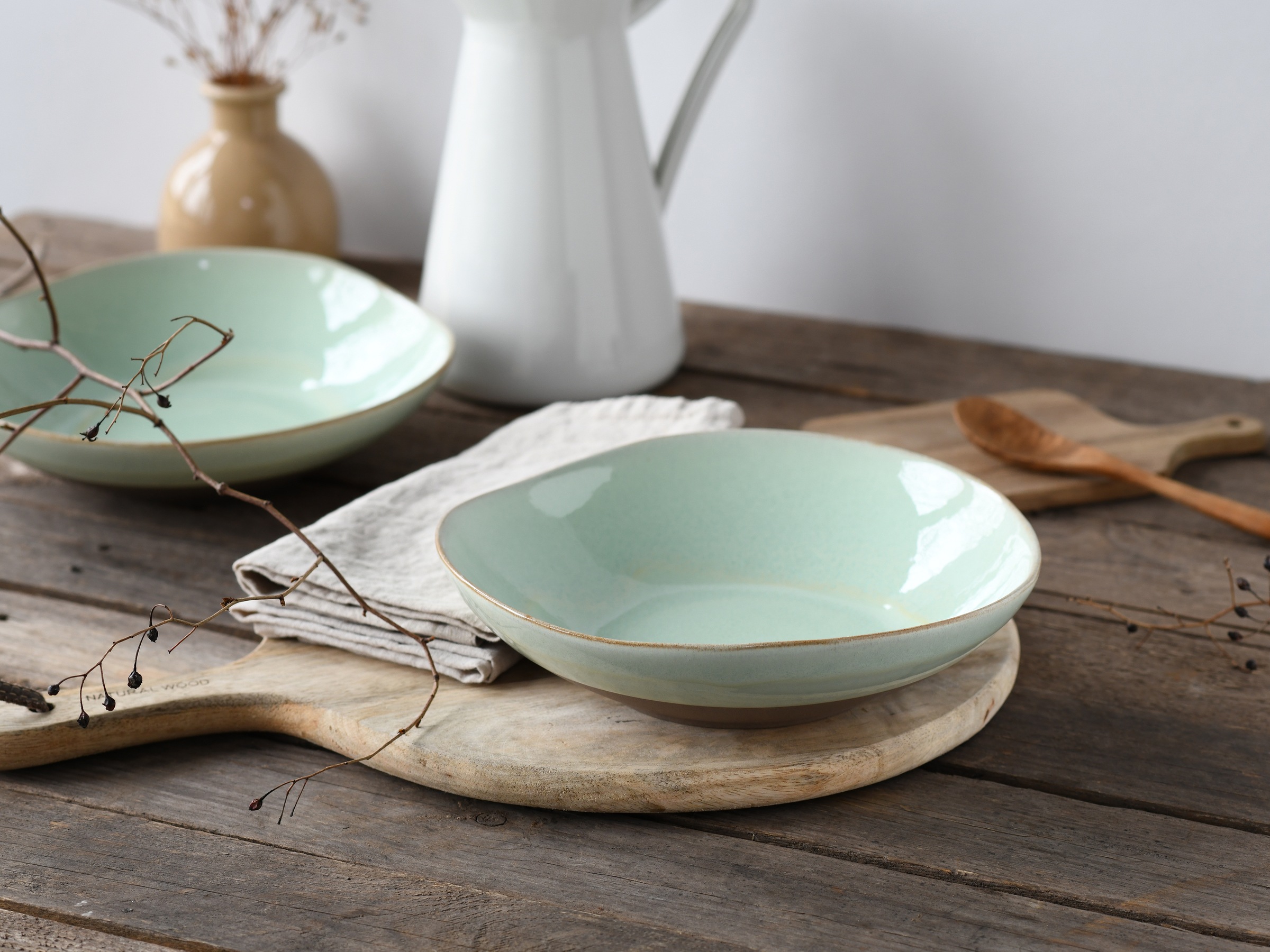 CreaTable Schale »Basalt Bio, Pasta Bowl 2-tlg«, 2 tlg., aus Steinzeug, Organische Form, Jedes Teil ein Unikat